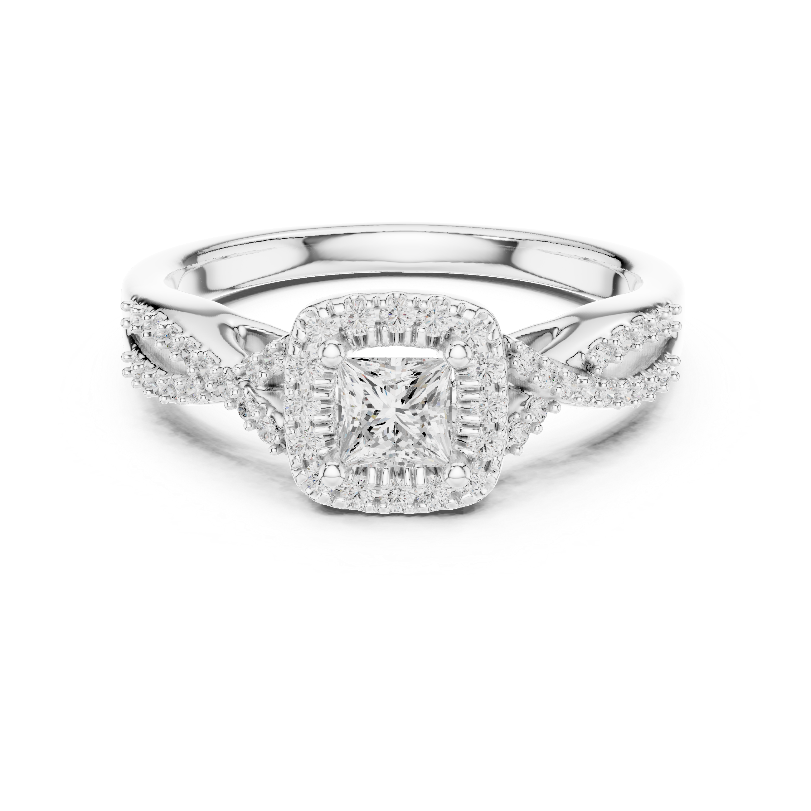 Premium Princess Cut Halo Ring with Sparkling Diamond Accents