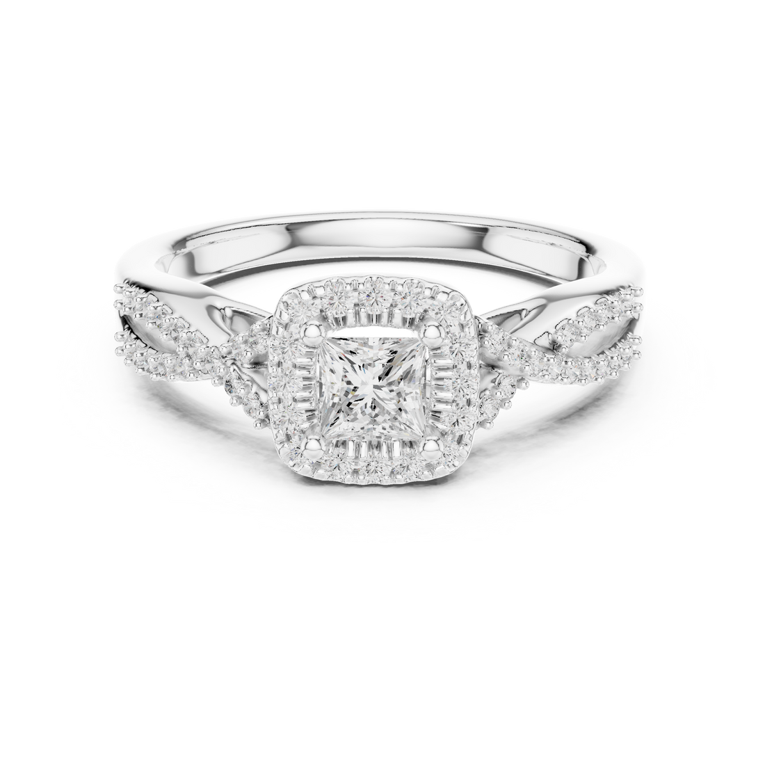 Premium Princess Cut Halo Ring with Sparkling Diamond Accents