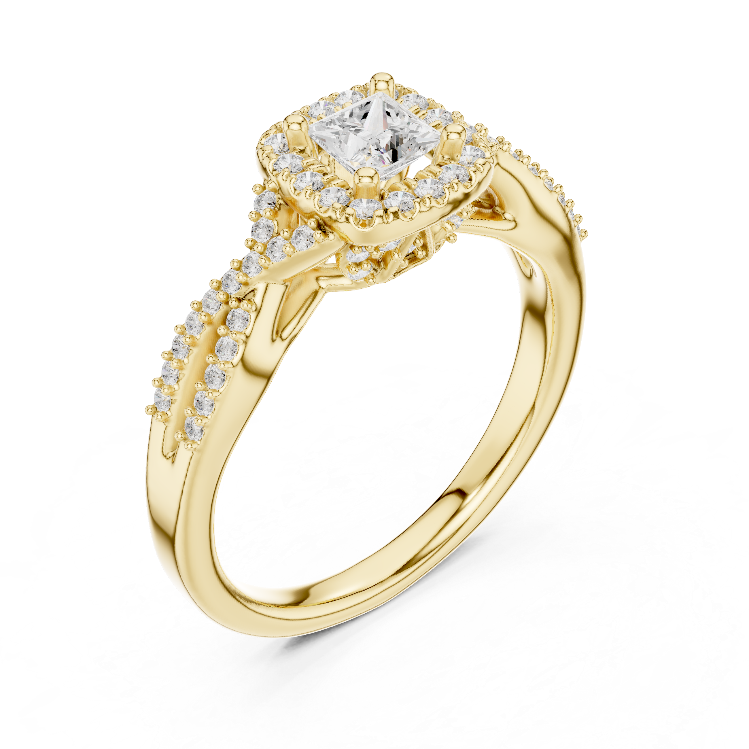 Premium Princess Cut Halo Ring with Sparkling Diamond Accents