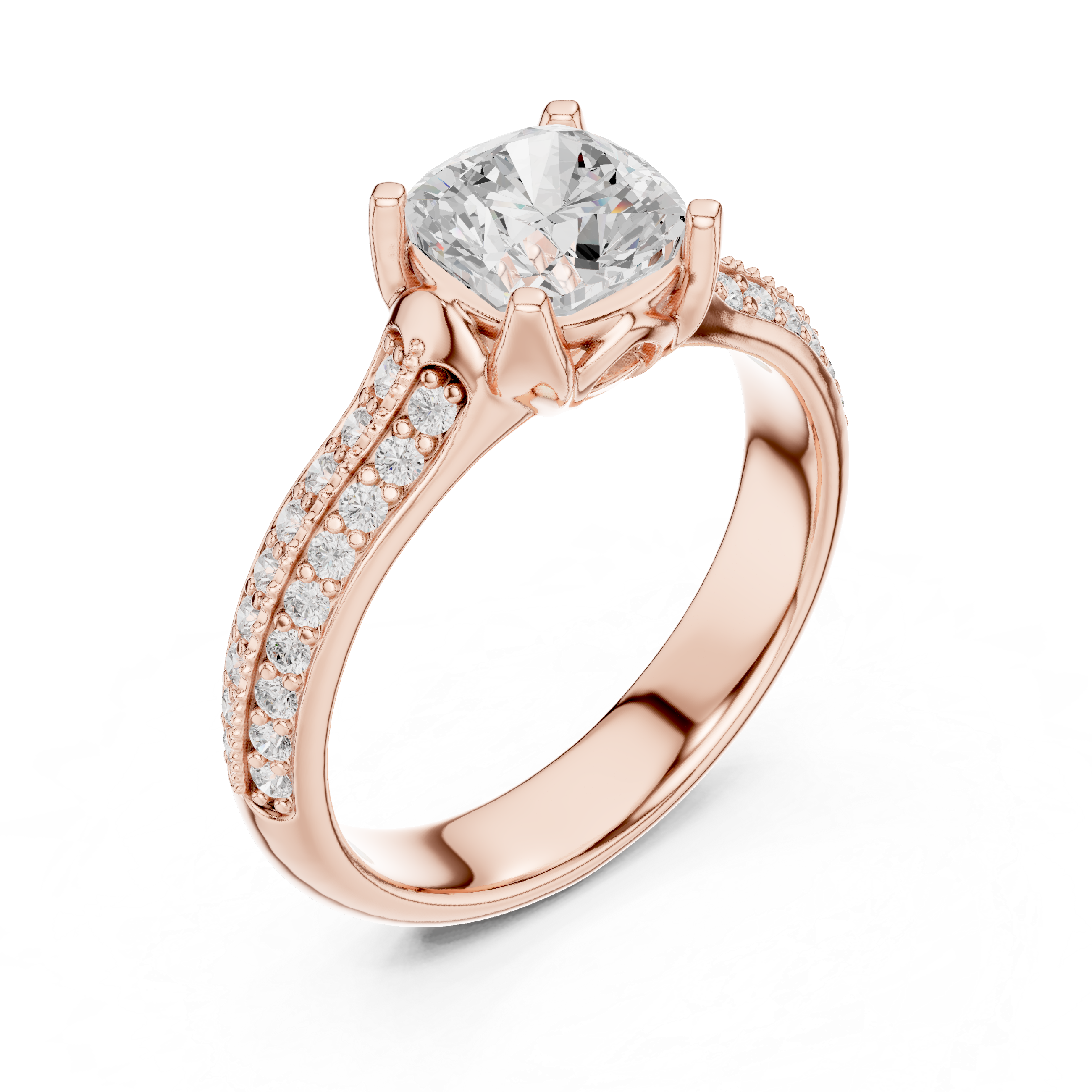 Stunning Cushion Ring with Double Pave Shank for Her