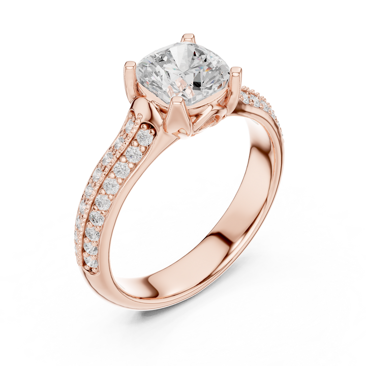 Stunning Cushion Ring with Double Pave Shank for Her