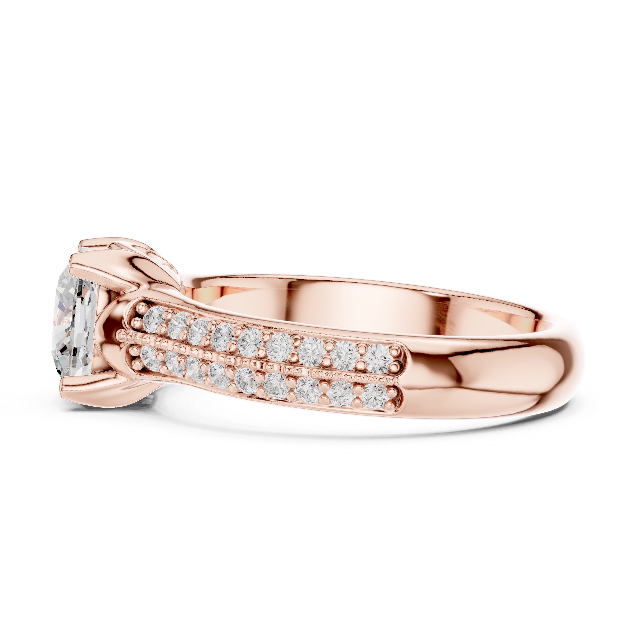 Stunning Cushion Ring with Double Pave Shank for Her