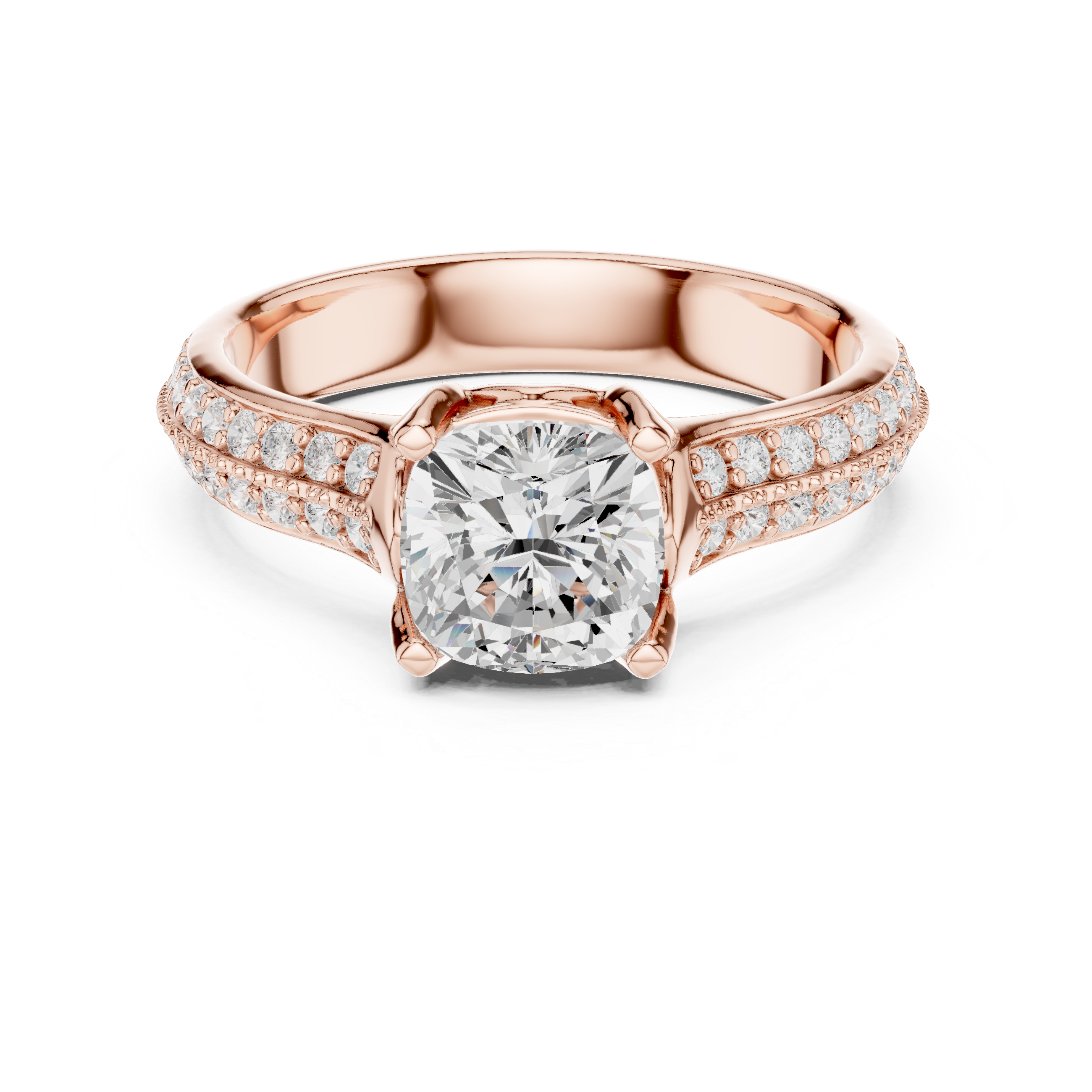Stunning Cushion Ring with Double Pave Shank for Her
