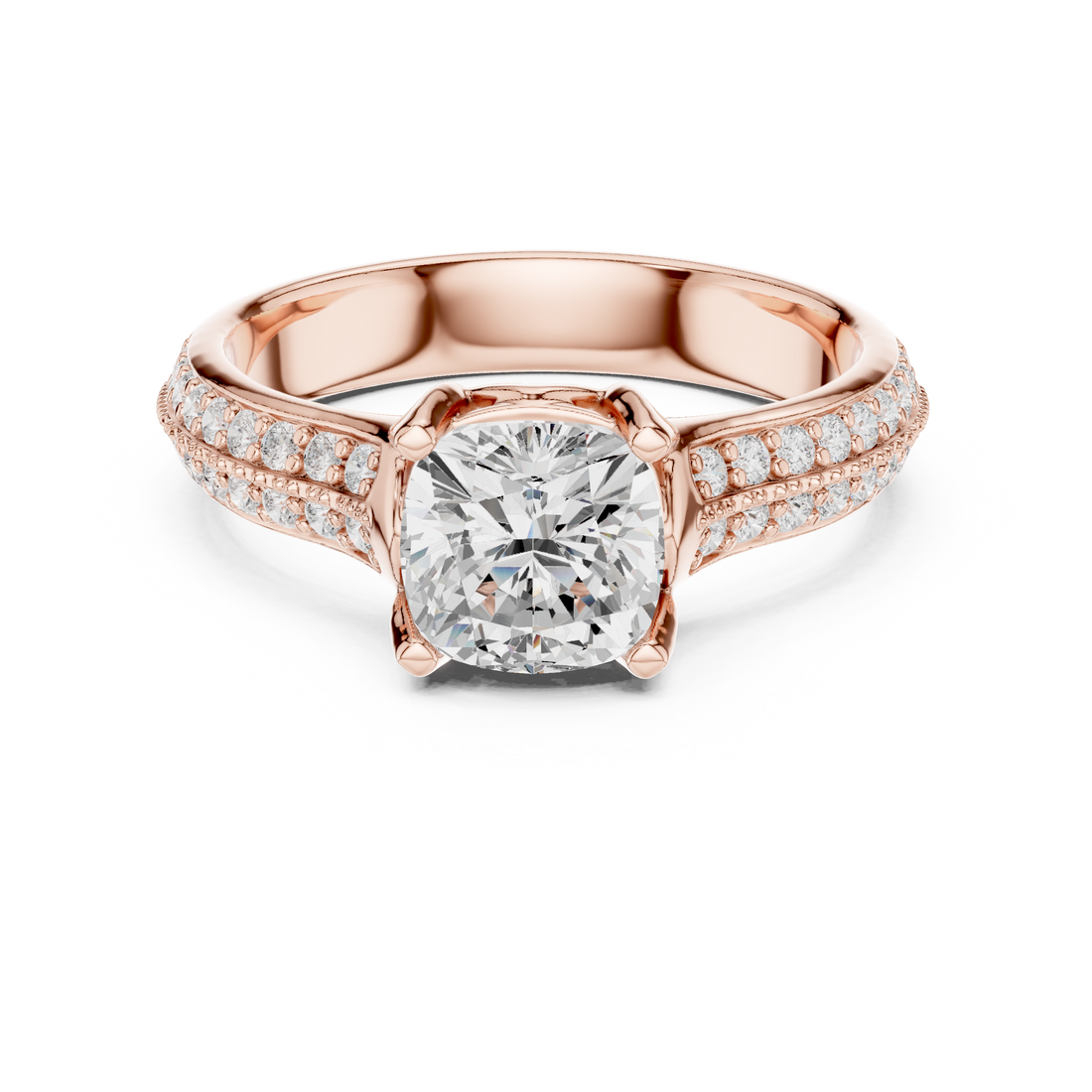 Stunning Cushion Ring with Double Pave Shank for Her