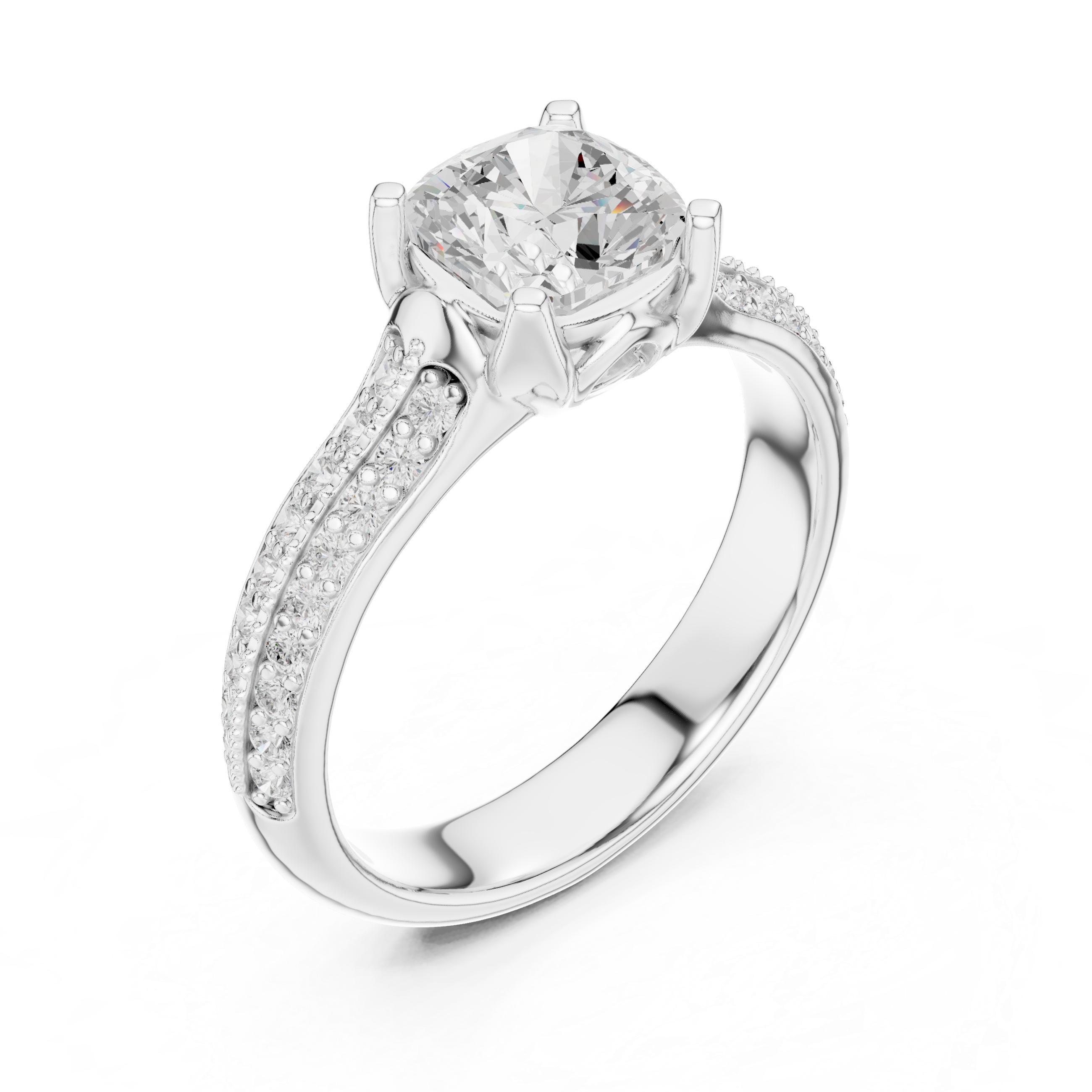 Stunning Cushion Ring with Double Pave Shank for Her