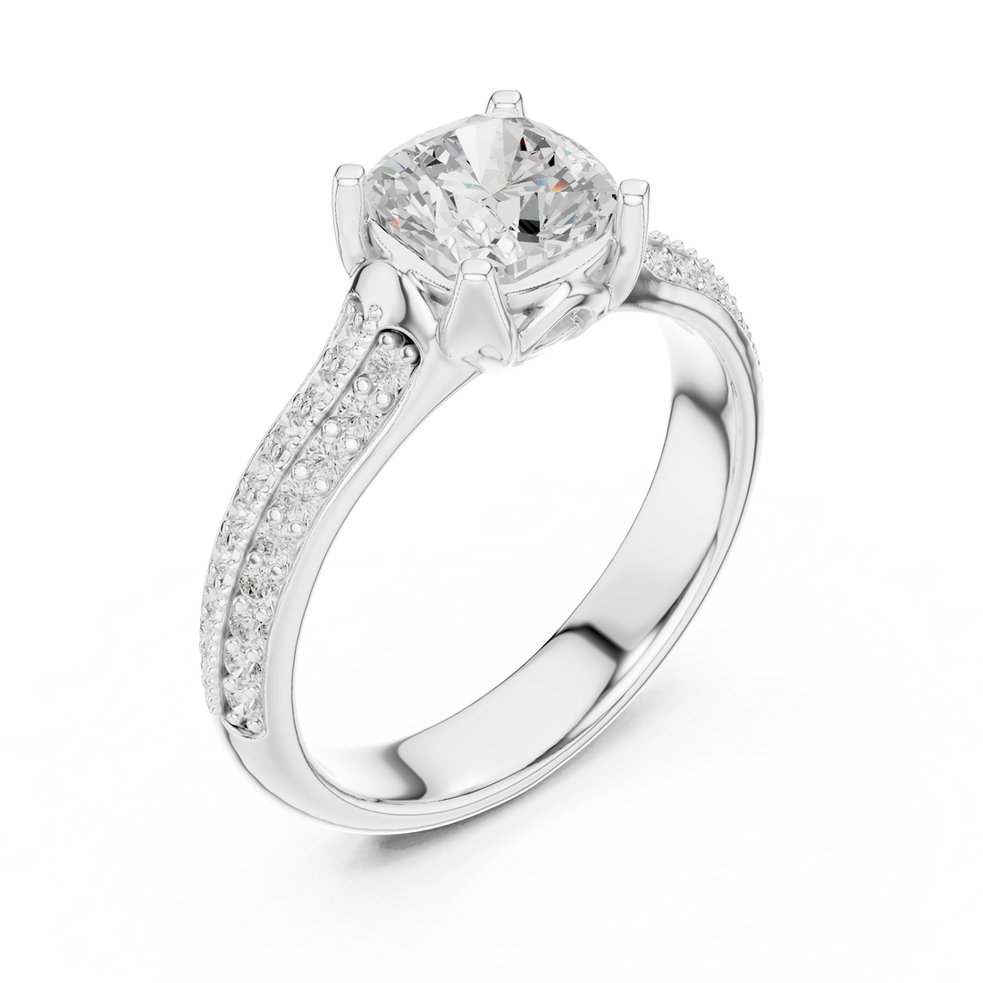 Stunning Cushion Ring with Double Pave Shank for Her