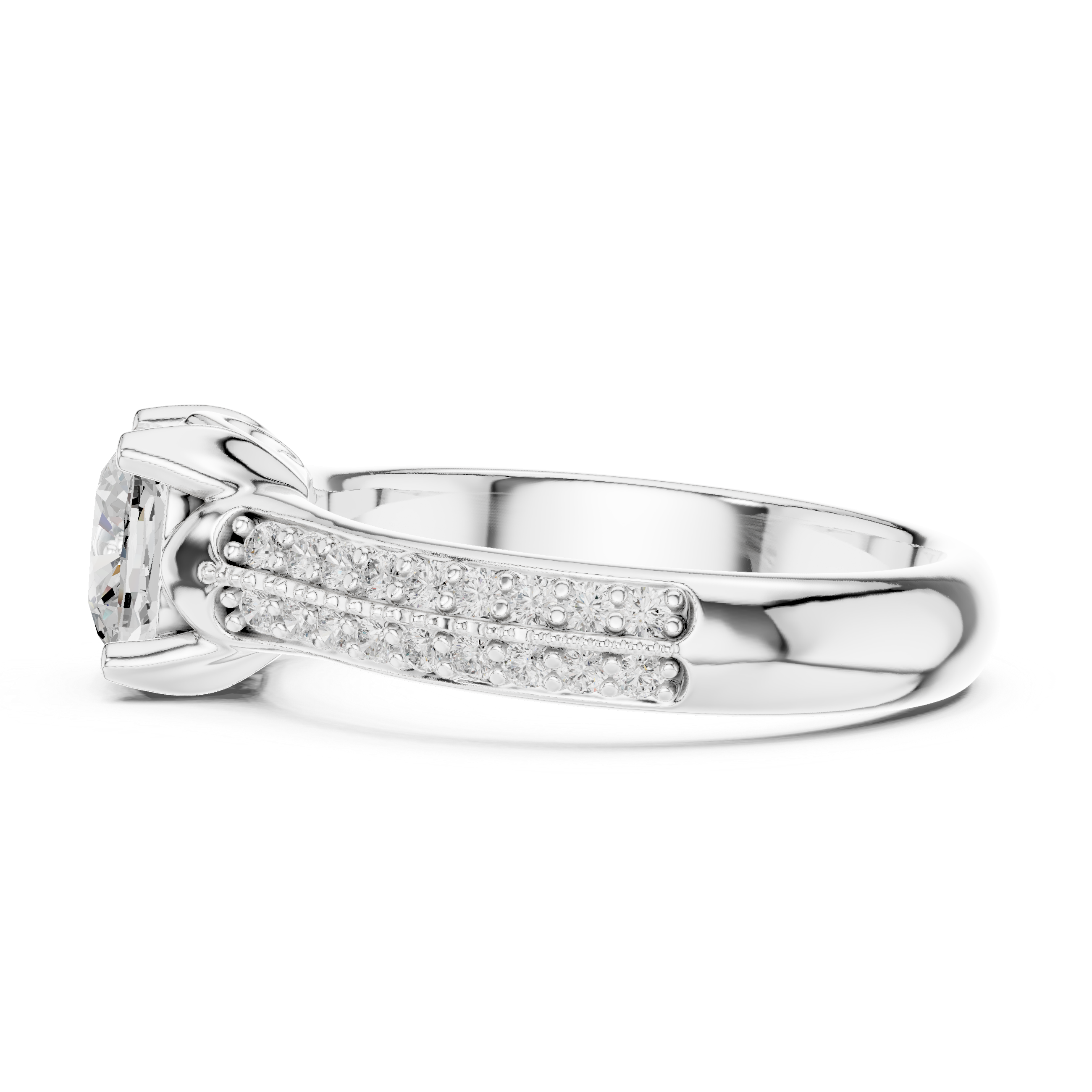 Stunning Cushion Ring with Double Pave Shank for Her