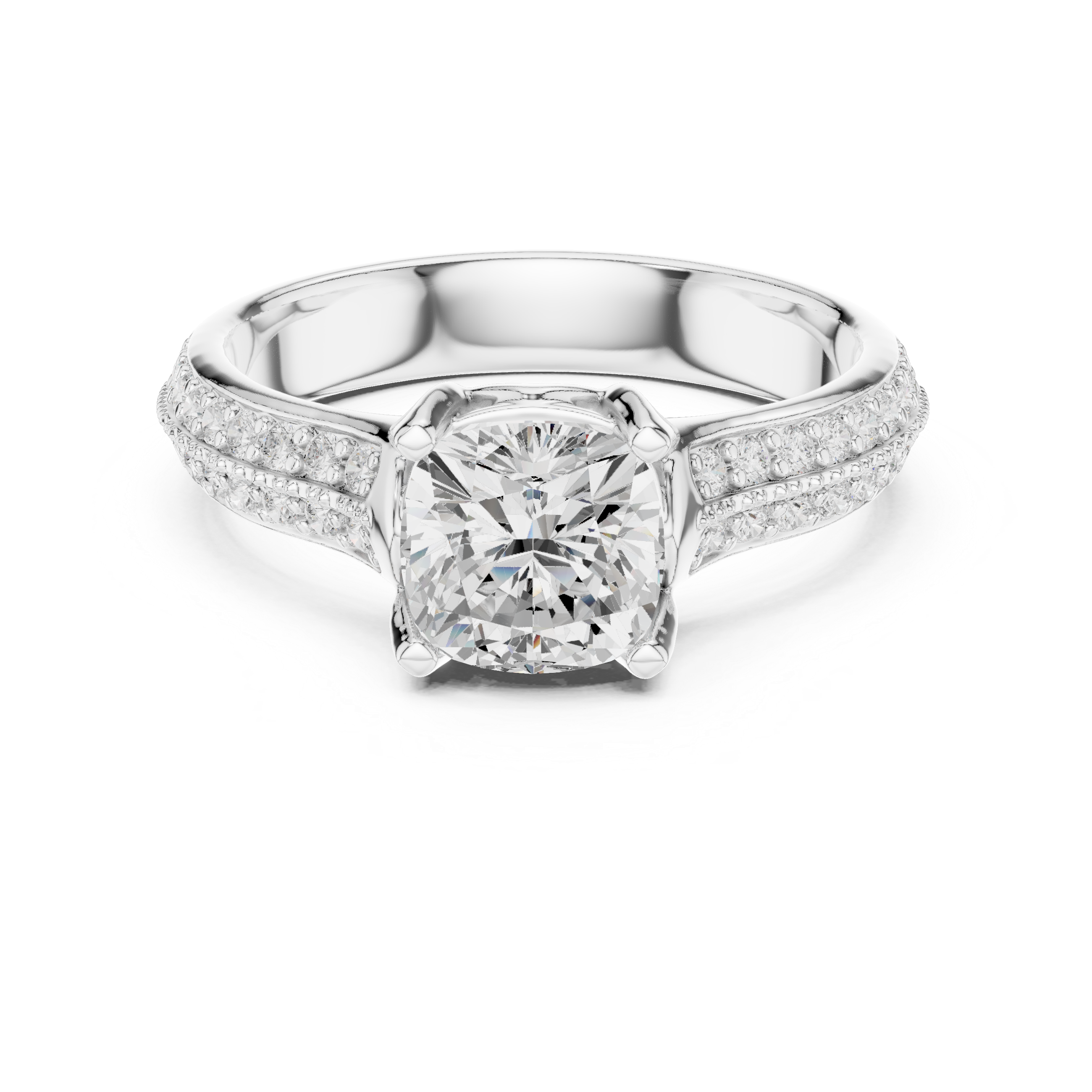 Stunning Cushion Ring with Double Pave Shank for Her