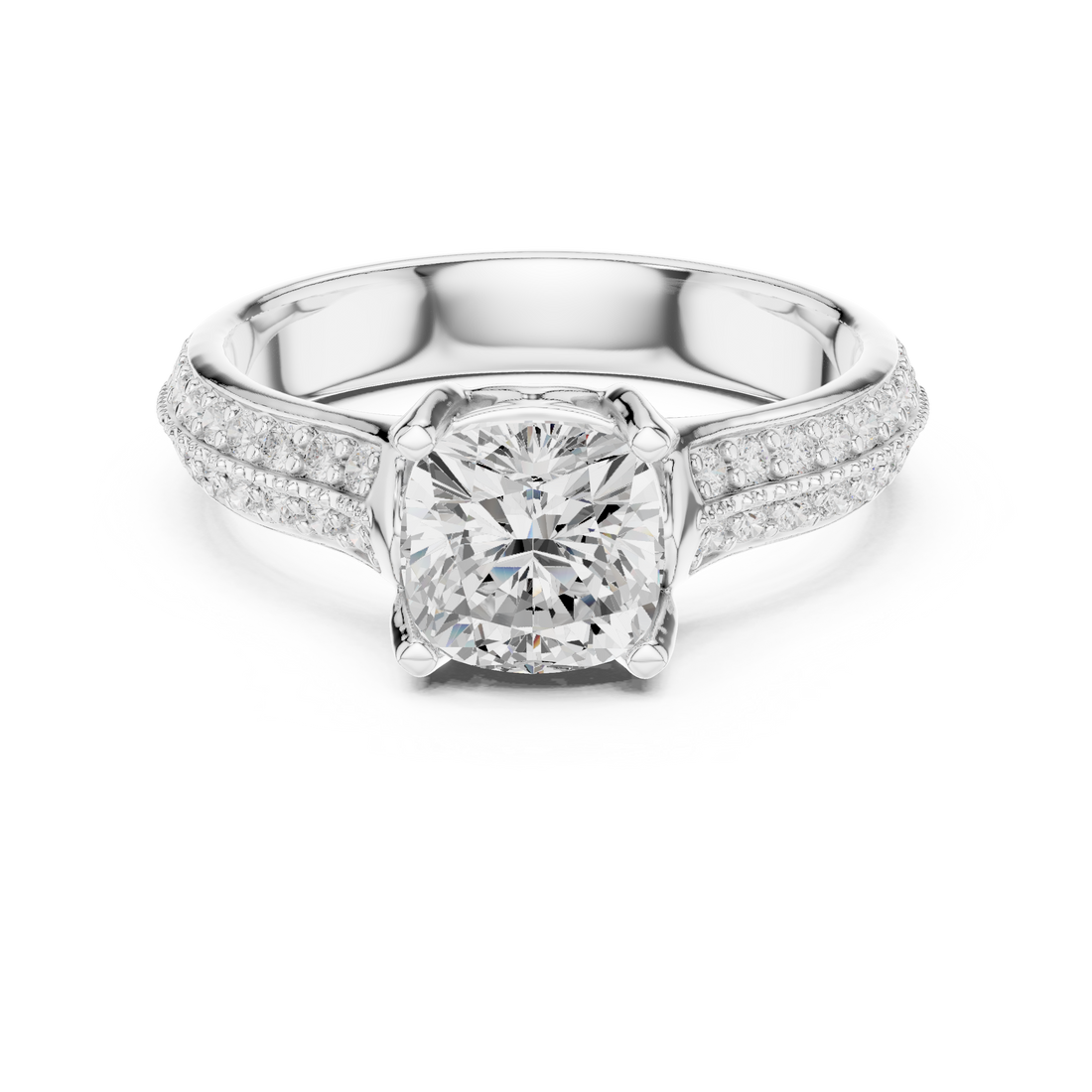 Stunning Cushion Ring with Double Pave Shank for Her