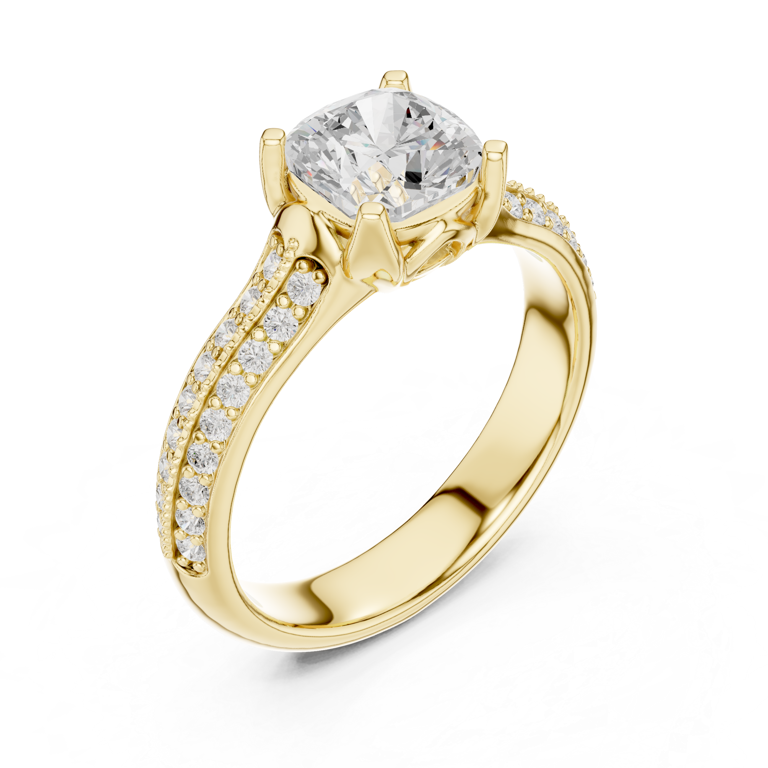 Stunning Cushion Ring with Double Pave Shank for Her