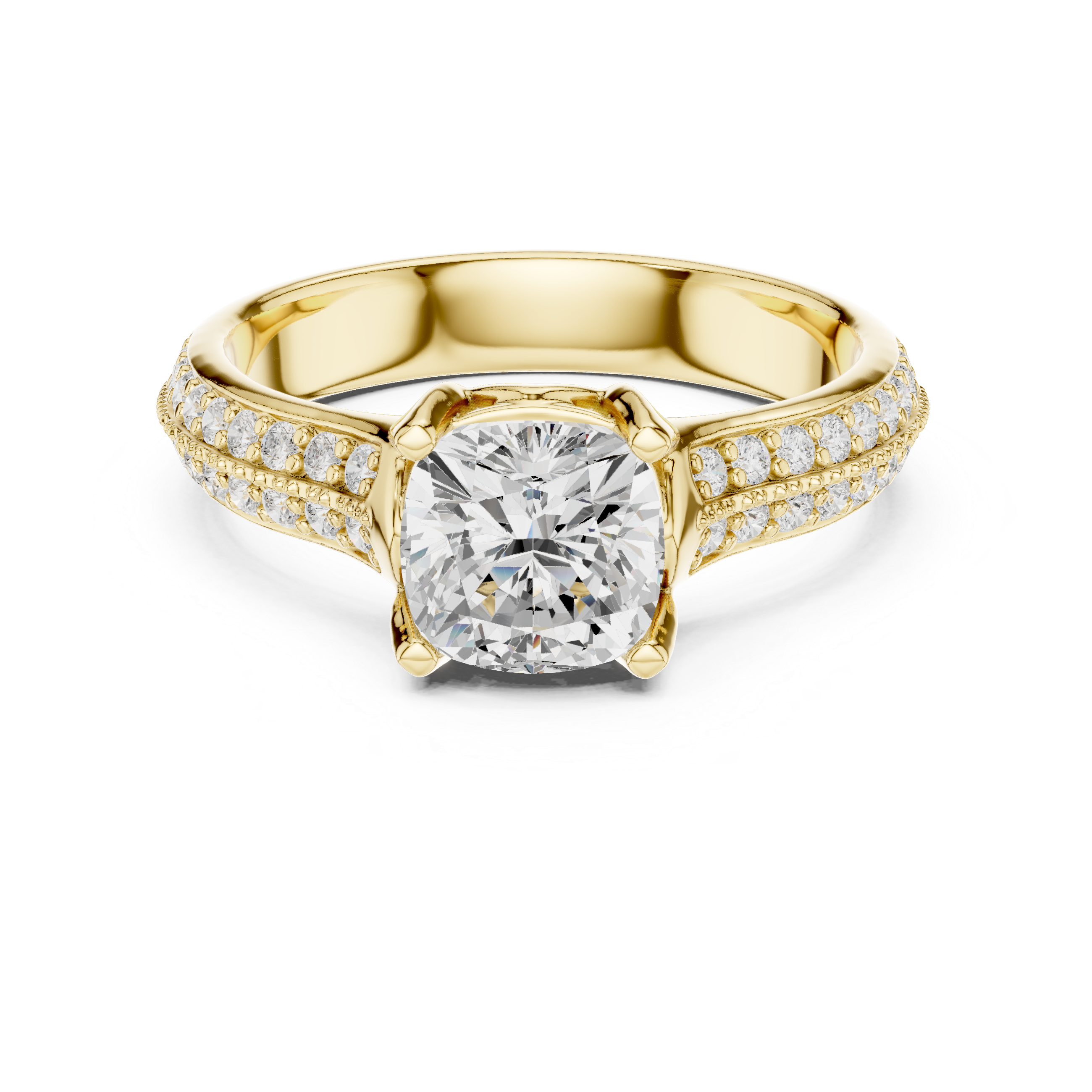 Stunning Cushion Ring with Double Pave Shank for Her
