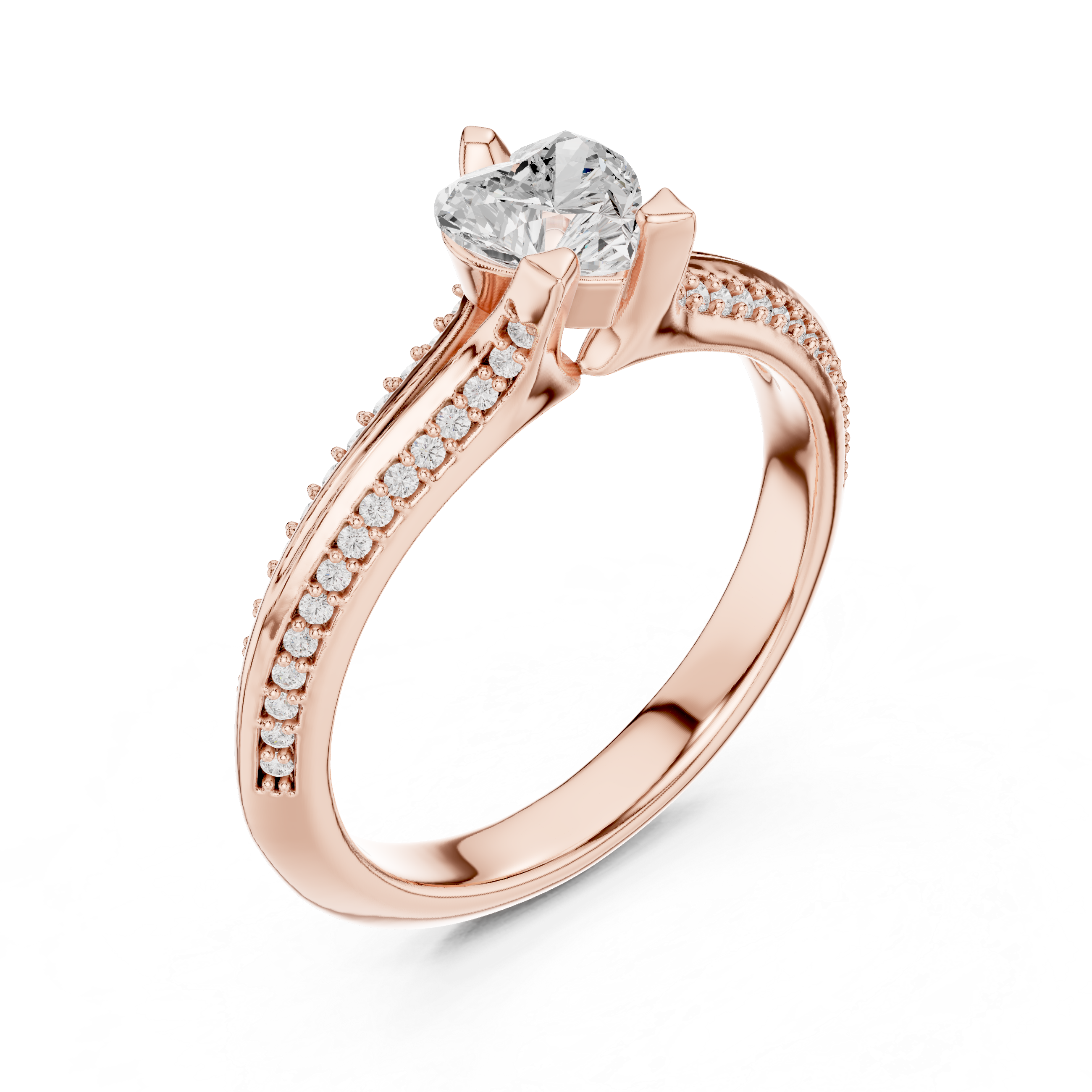 Graceful Heart Diamond Engagement Ring with Light Pave Accents