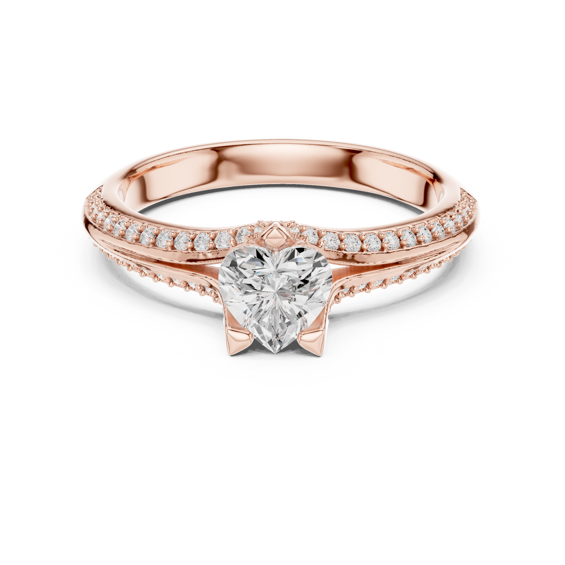 Graceful Heart Diamond Engagement Ring with Light Pave Accents