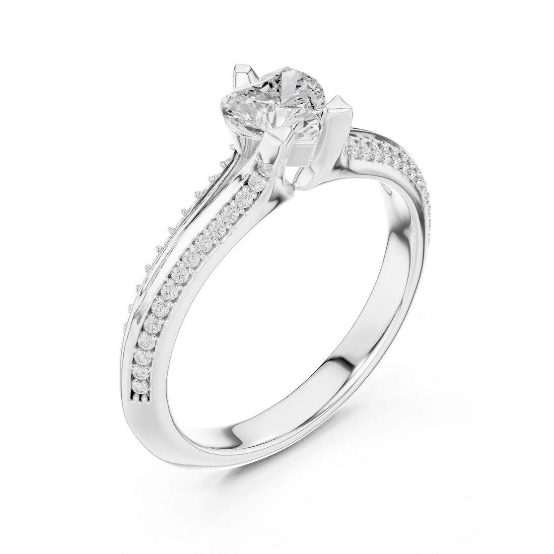 Graceful Heart Diamond Engagement Ring with Light Pave Accents