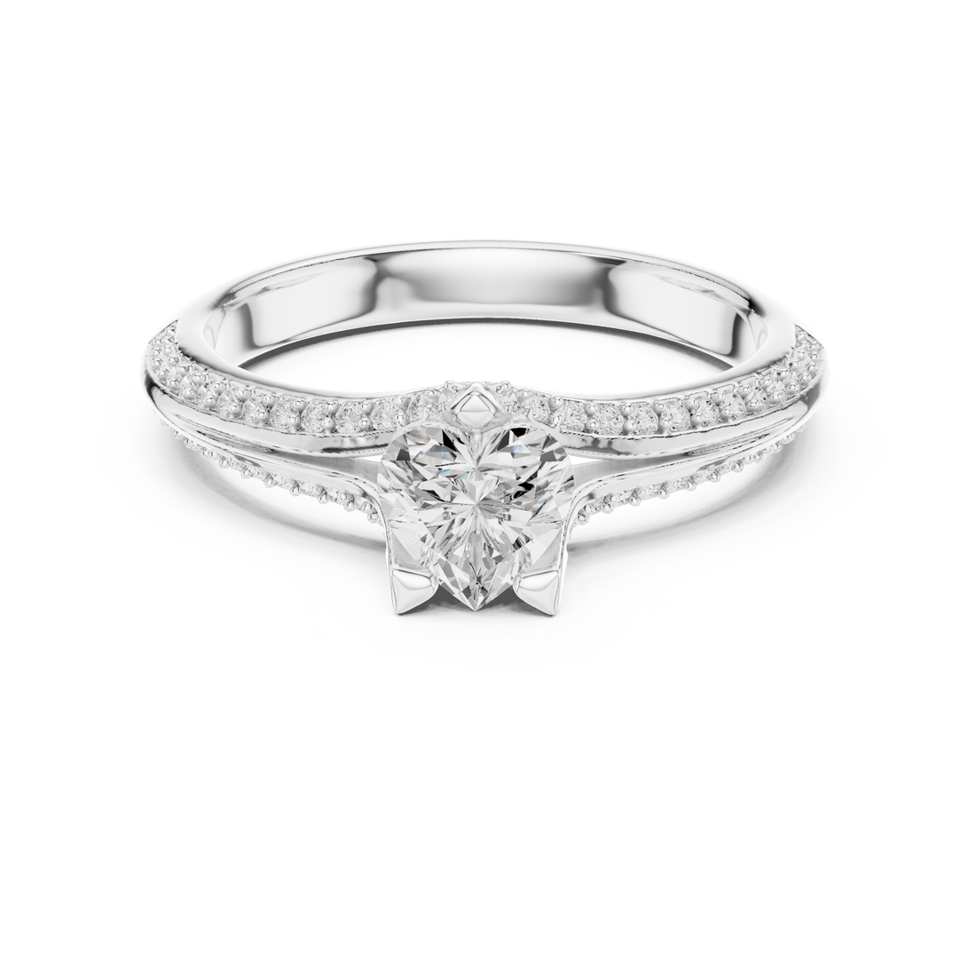 Graceful Heart Diamond Engagement Ring with Light Pave Accents