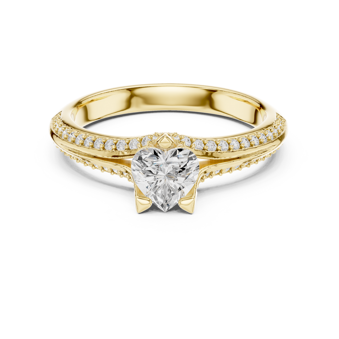 Graceful Heart Diamond Engagement Ring with Light Pave Accents