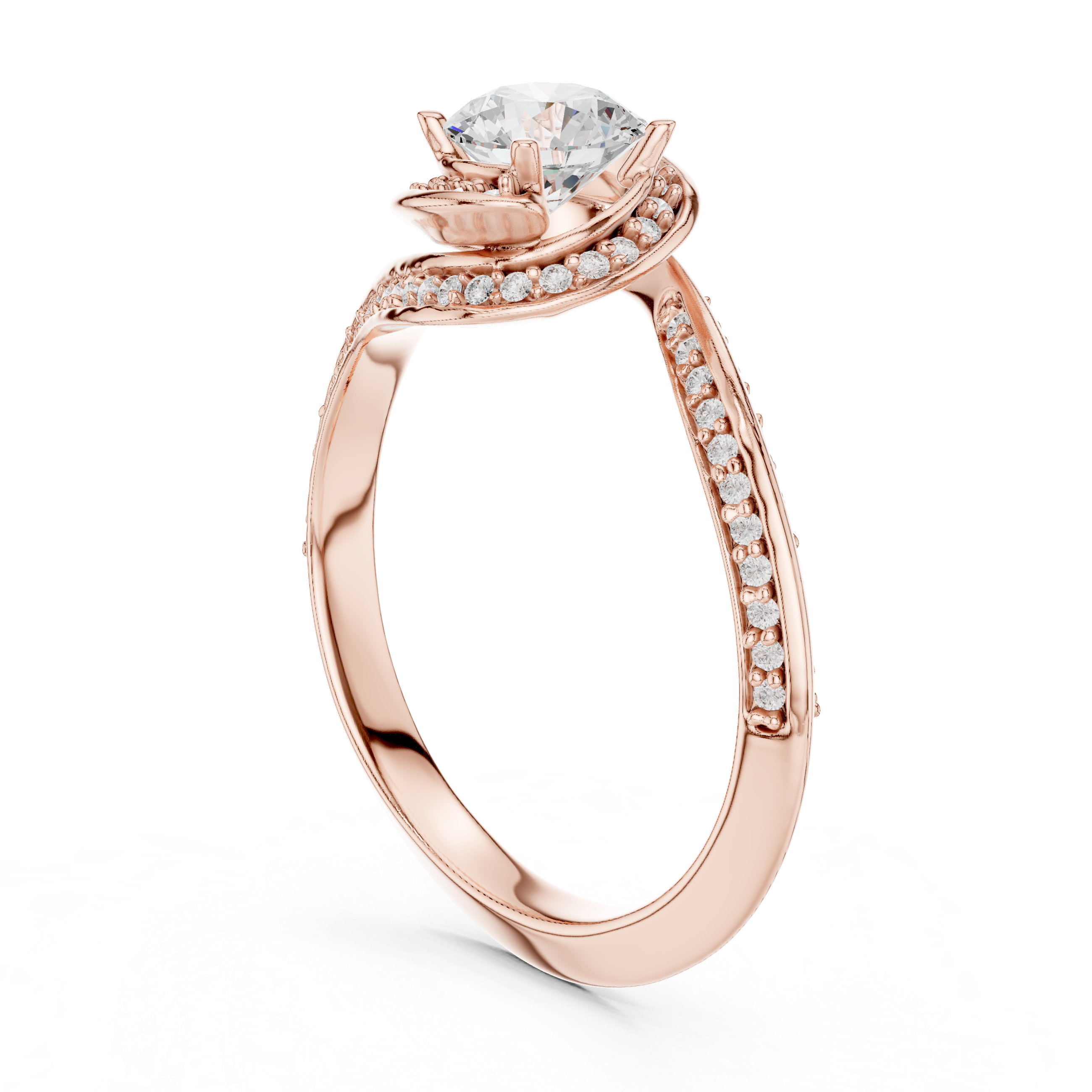 Trendy Twist Halo Diamond Ring with Open Bypass Design