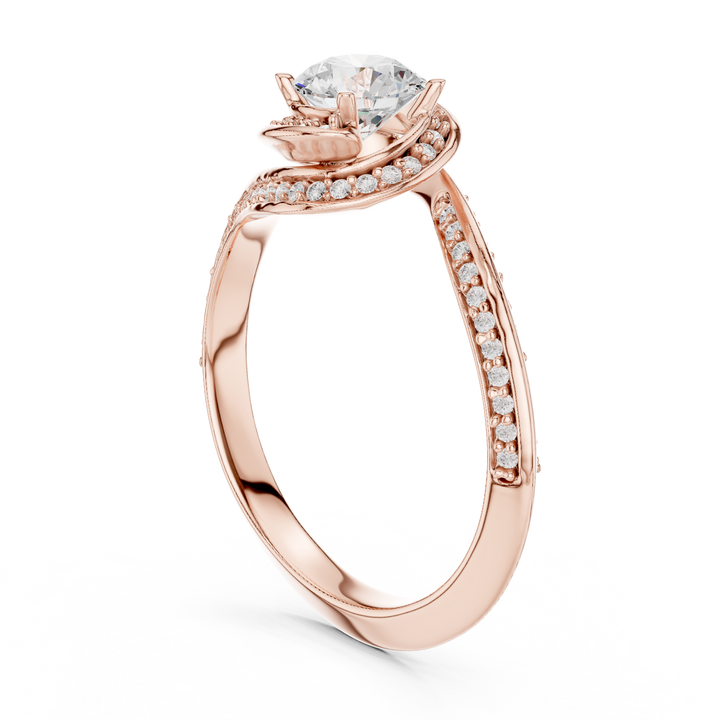 Trendy Twist Halo Diamond Ring with Open Bypass Design
