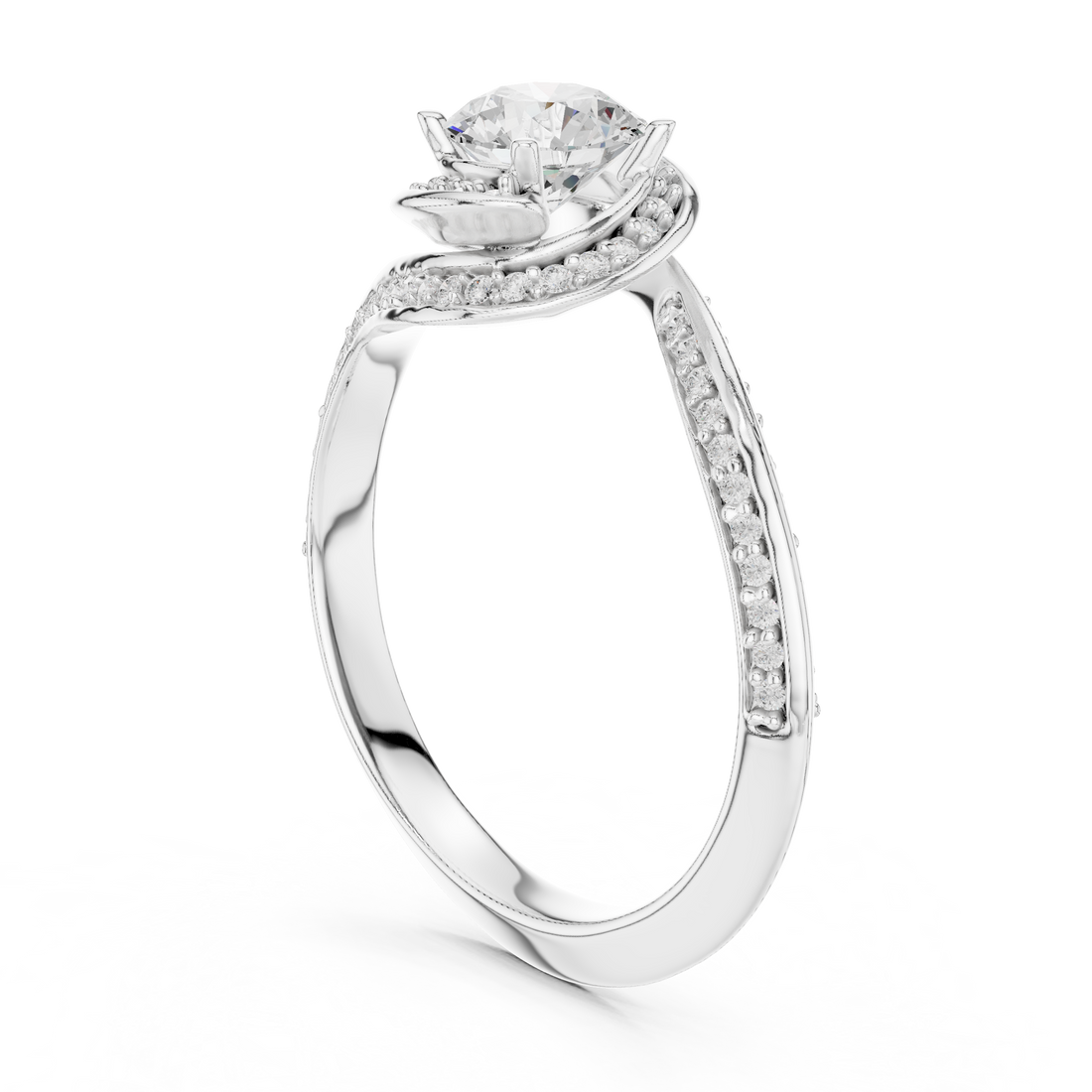 Trendy Twist Halo Diamond Ring with Open Bypass Design