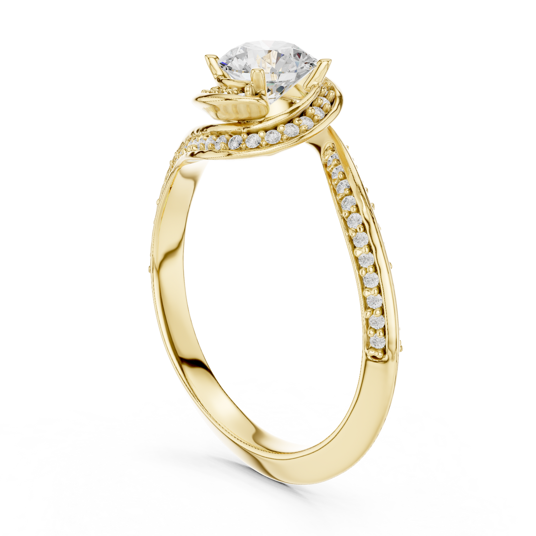 Trendy Twist Halo Diamond Ring with Open Bypass Design