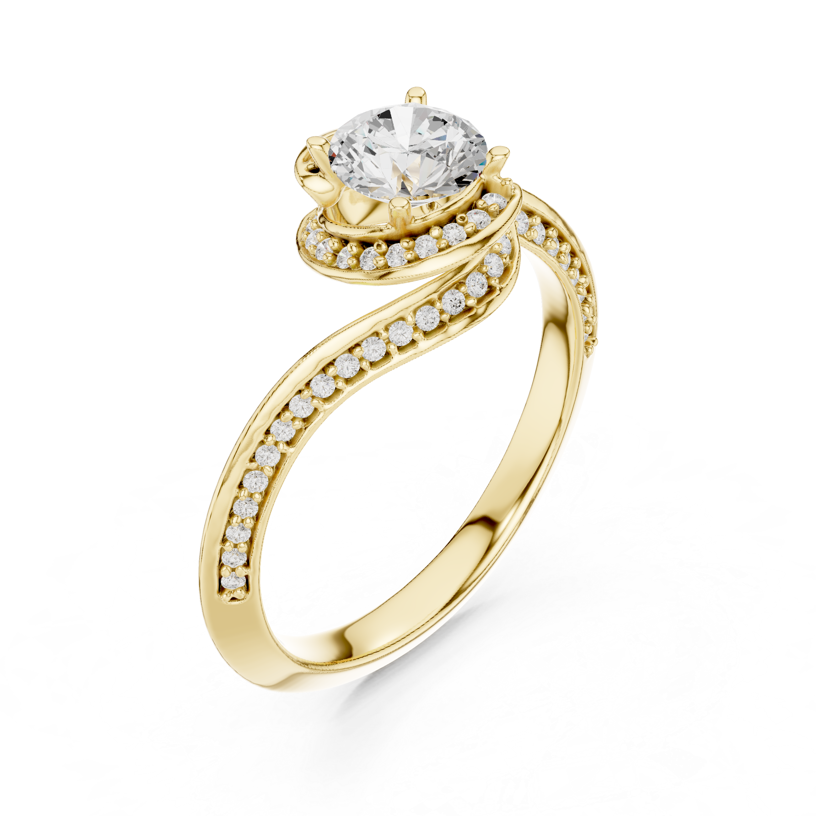 Trendy Twist Halo Diamond Ring with Open Bypass Design