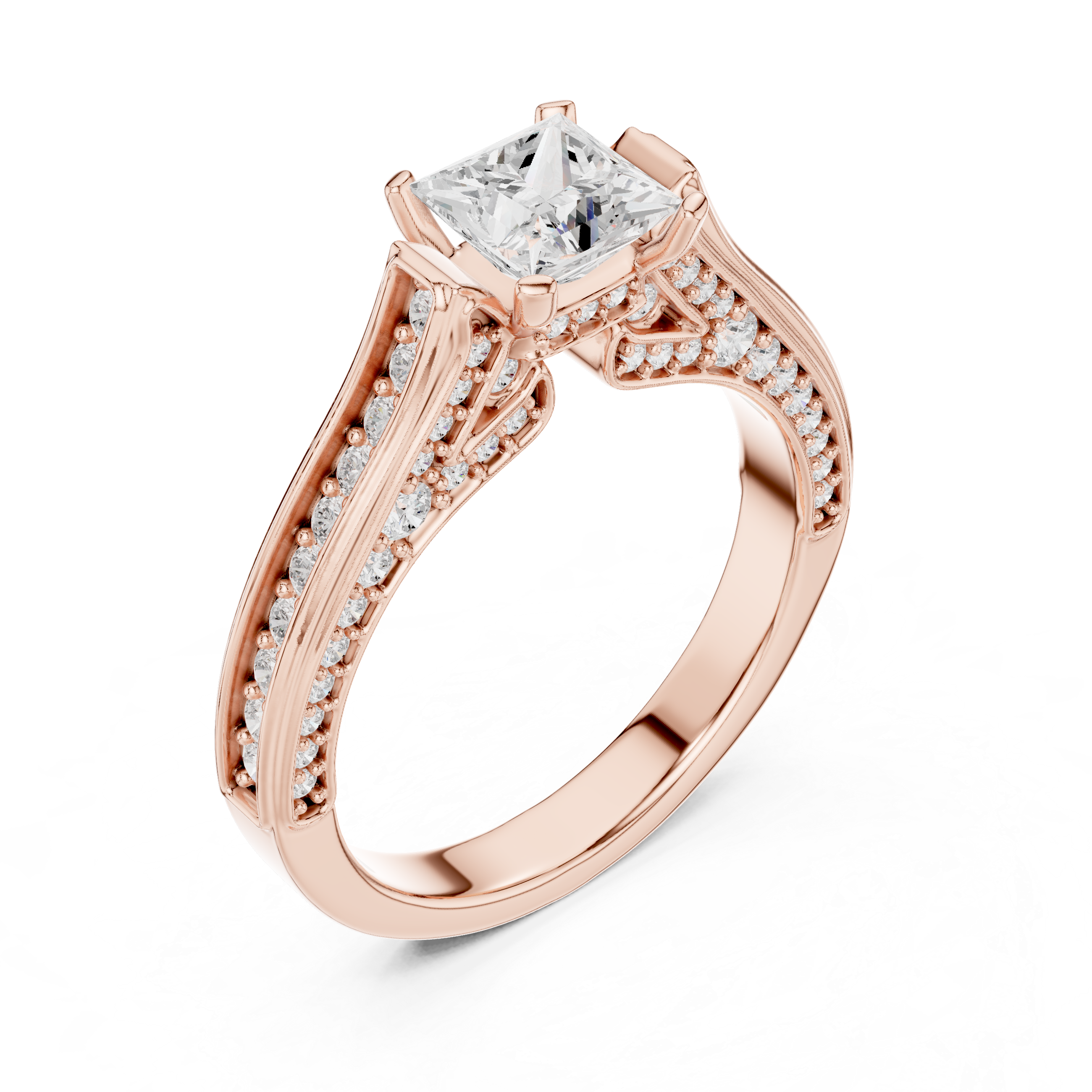 Designer Princess Cut Engagement Ring with Intricate Pave Work