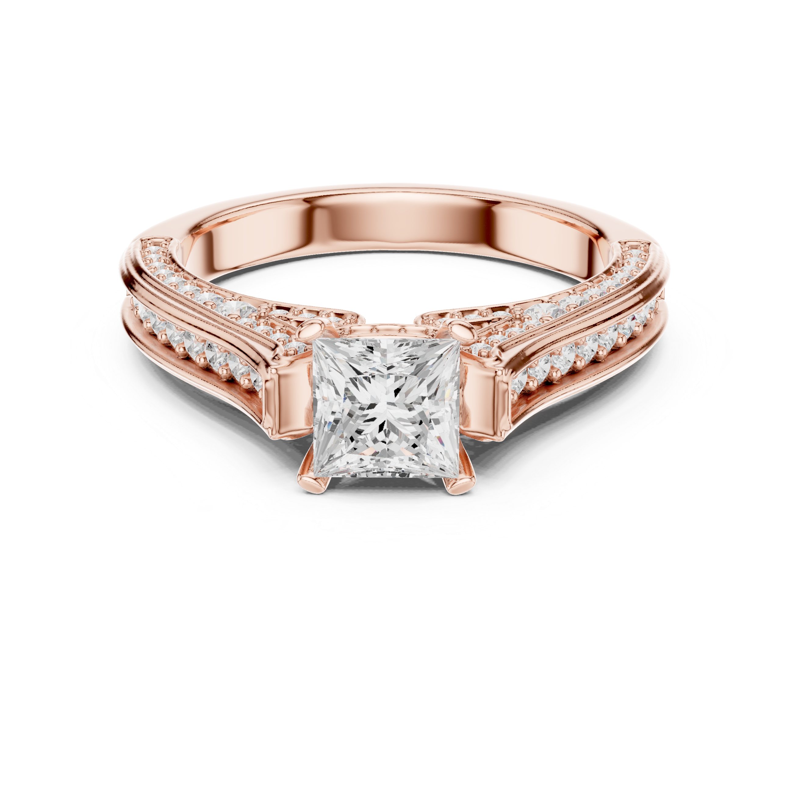 Designer Princess Cut Engagement Ring with Intricate Pave Work