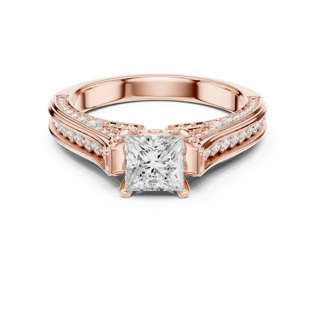 Designer Princess Cut Engagement Ring with Intricate Pave Work