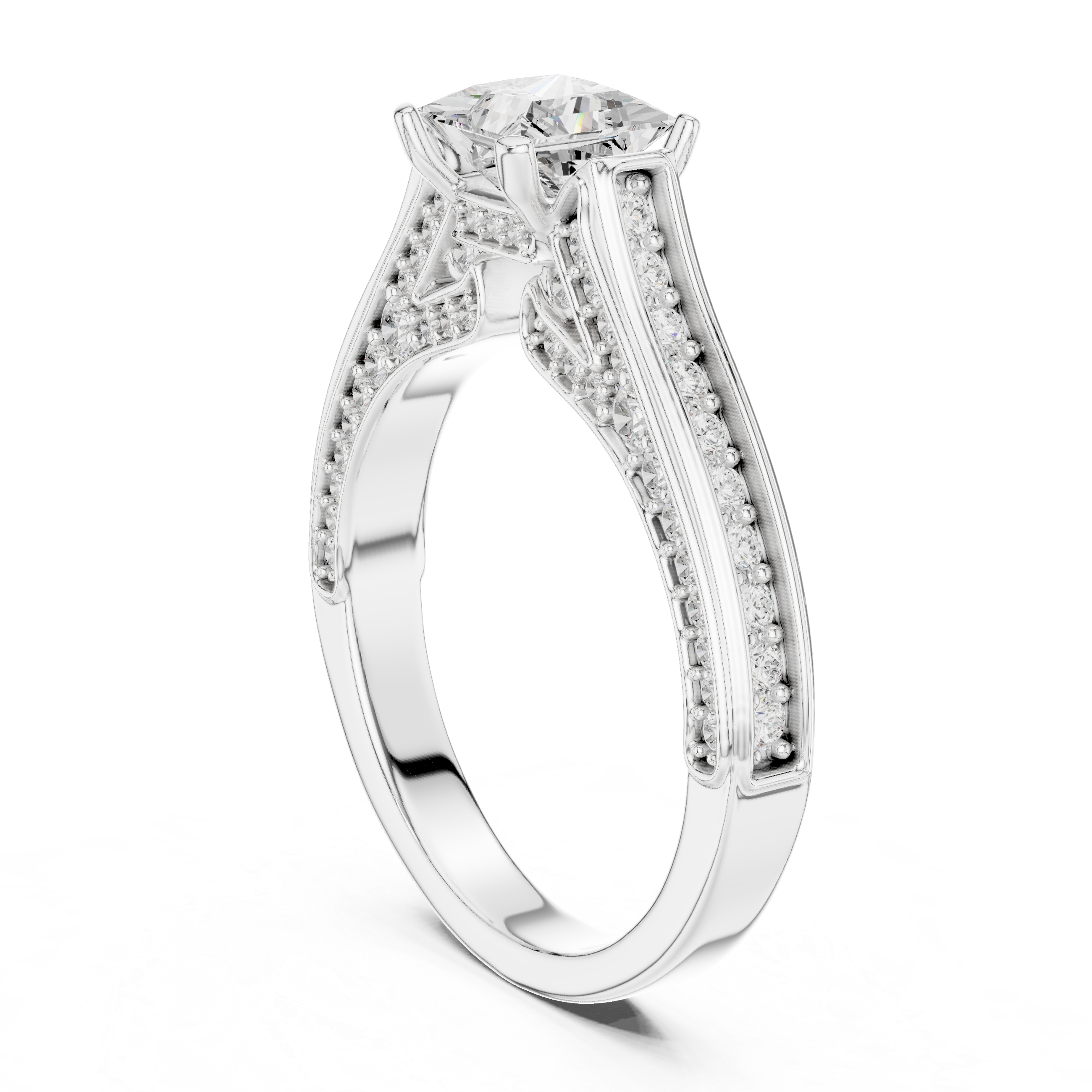 Designer Princess Cut Engagement Ring with Intricate Pave Work
