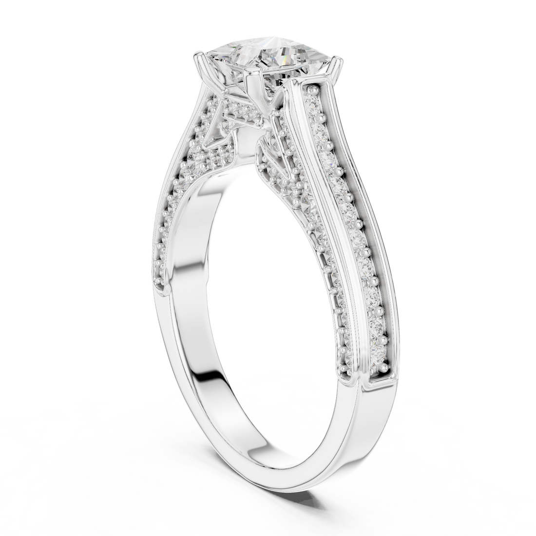 Designer Princess Cut Engagement Ring with Intricate Pave Work