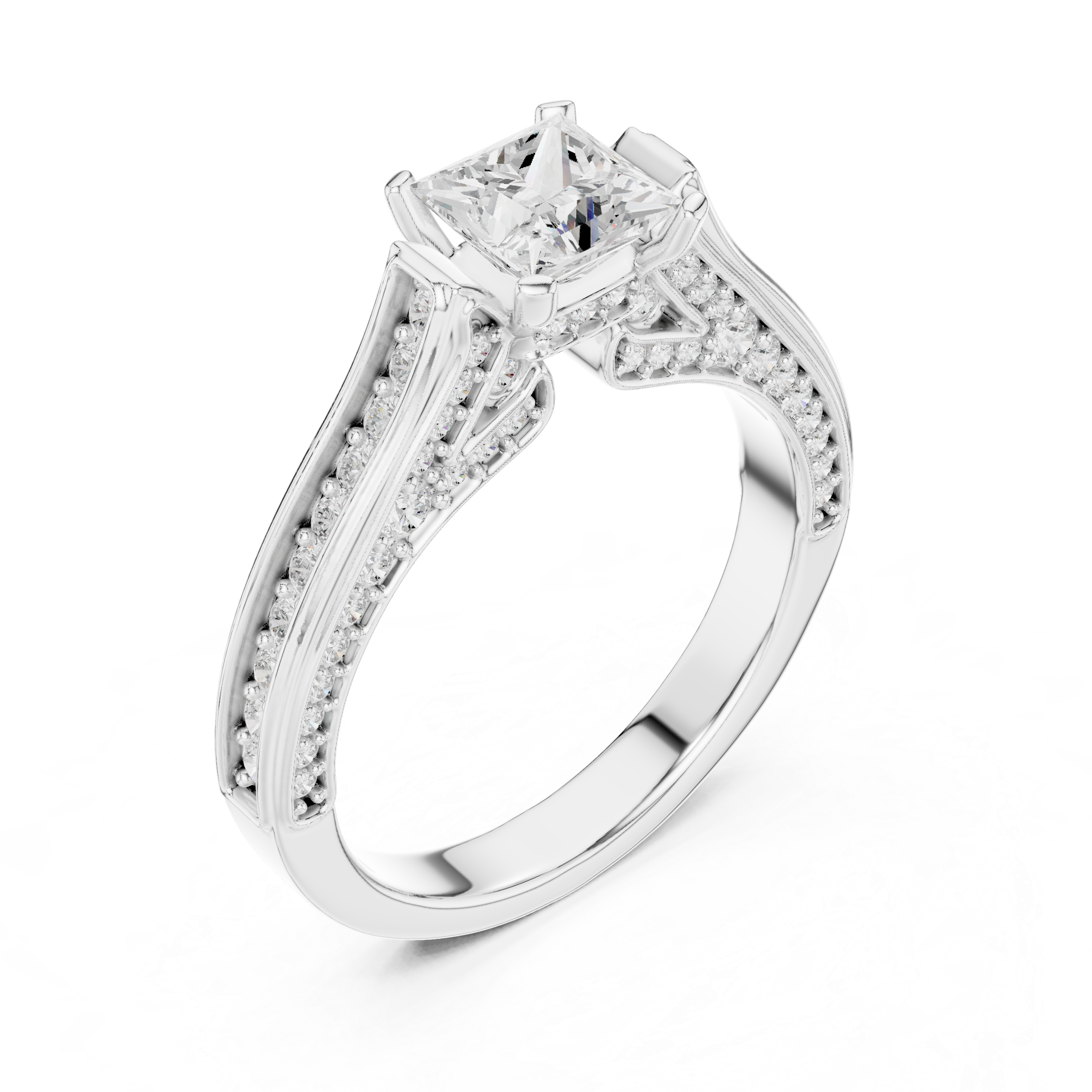 Designer Princess Cut Engagement Ring with Intricate Pave Work