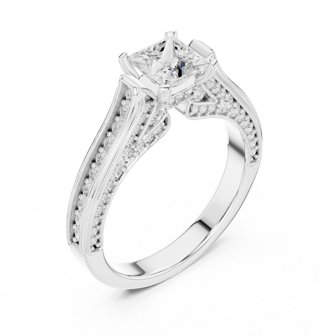 Designer Princess Cut Engagement Ring with Intricate Pave Work