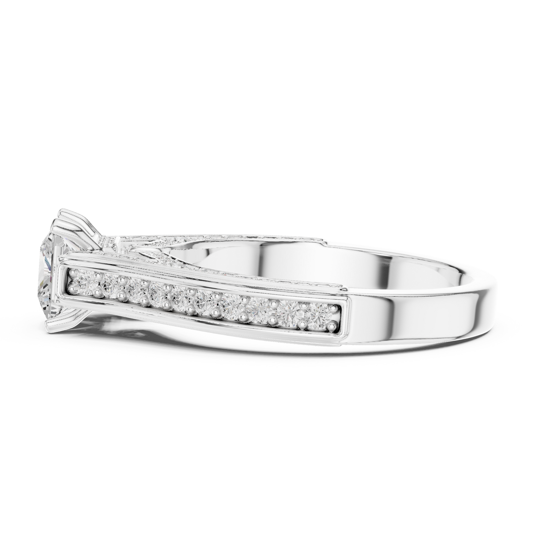 Designer Princess Cut Engagement Ring with Intricate Pave Work