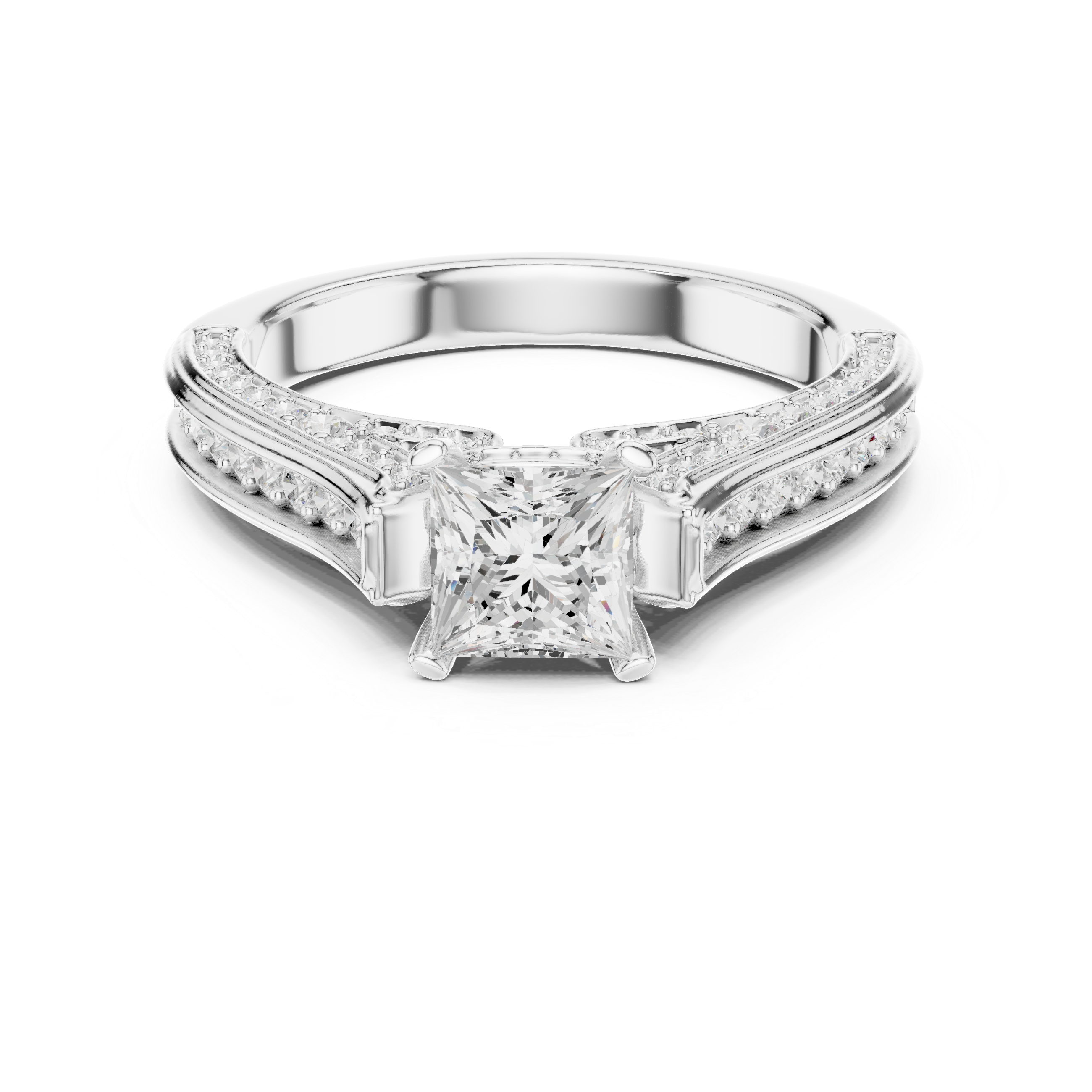 Designer Princess Cut Engagement Ring with Intricate Pave Work