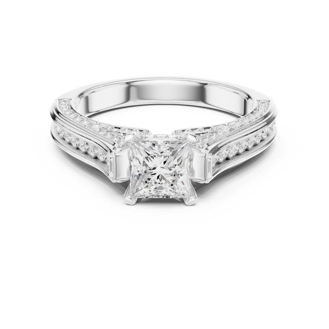 Designer Princess Cut Engagement Ring with Intricate Pave Work