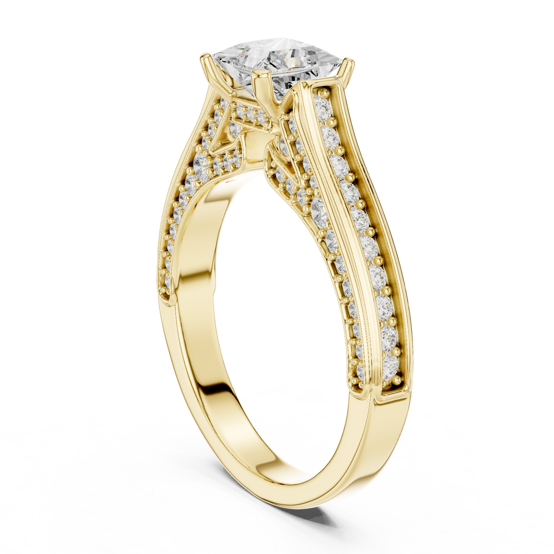 Designer Princess Cut Engagement Ring with Intricate Pave Work