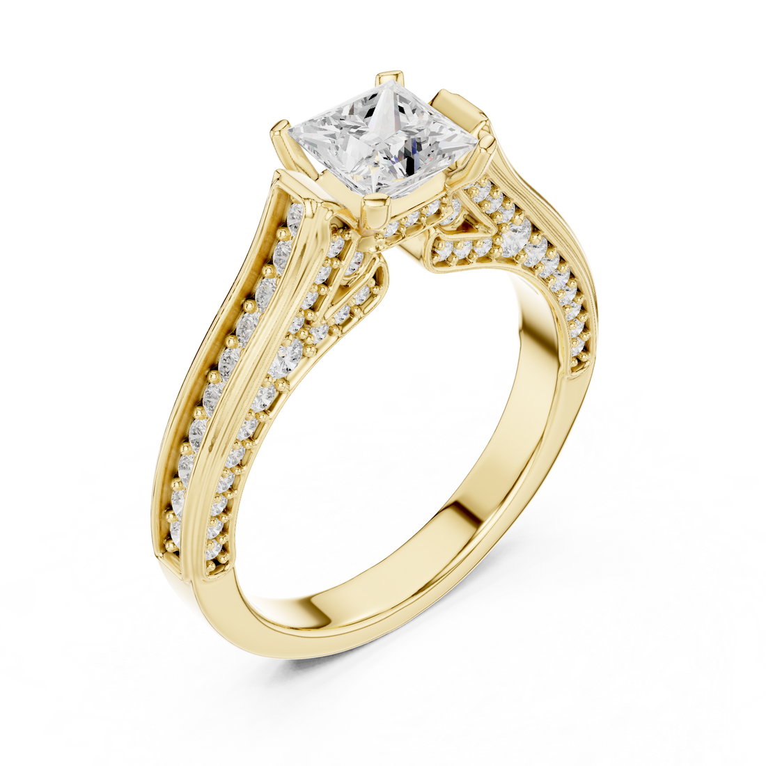 Designer Princess Cut Engagement Ring with Intricate Pave Work