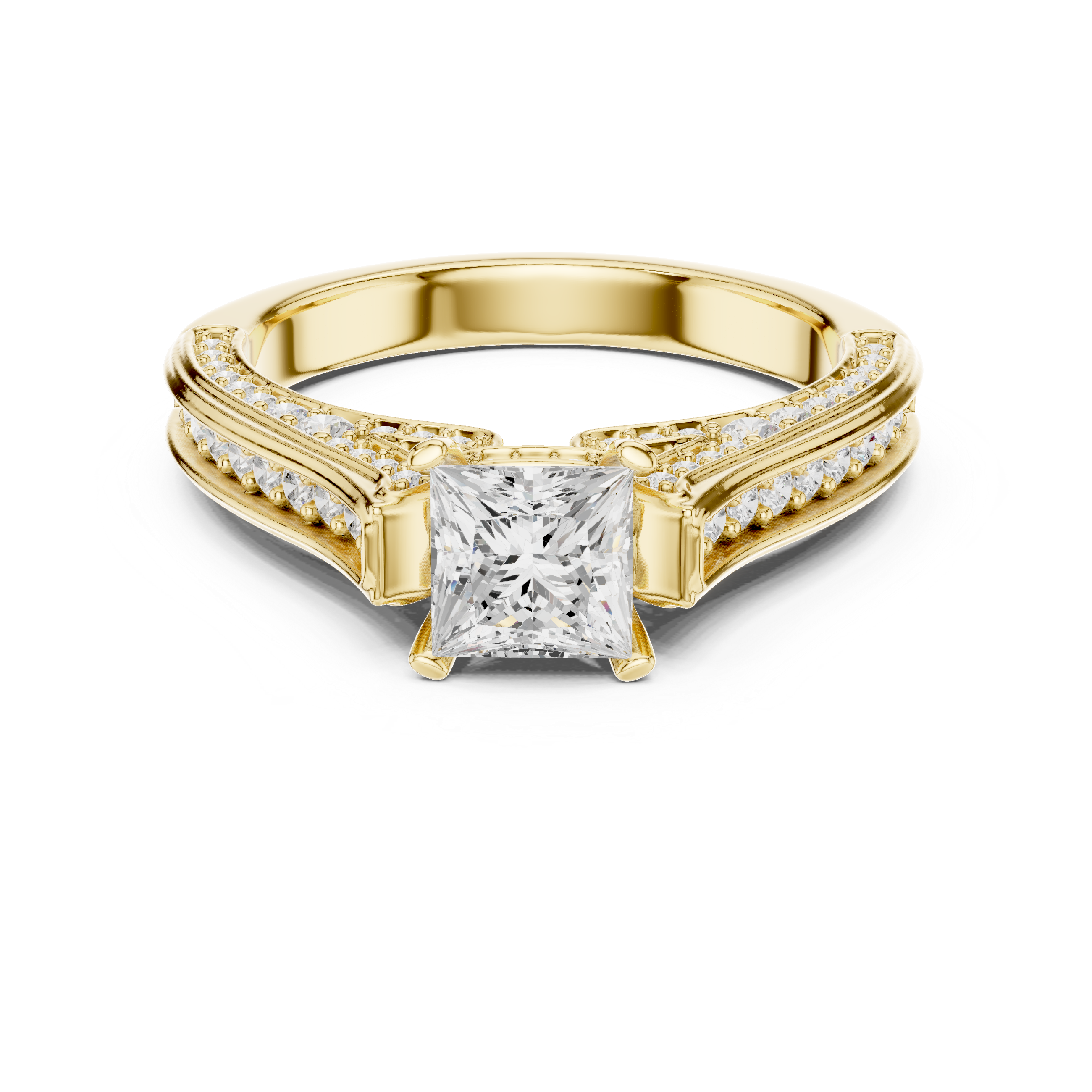 Designer Princess Cut Engagement Ring with Intricate Pave Work