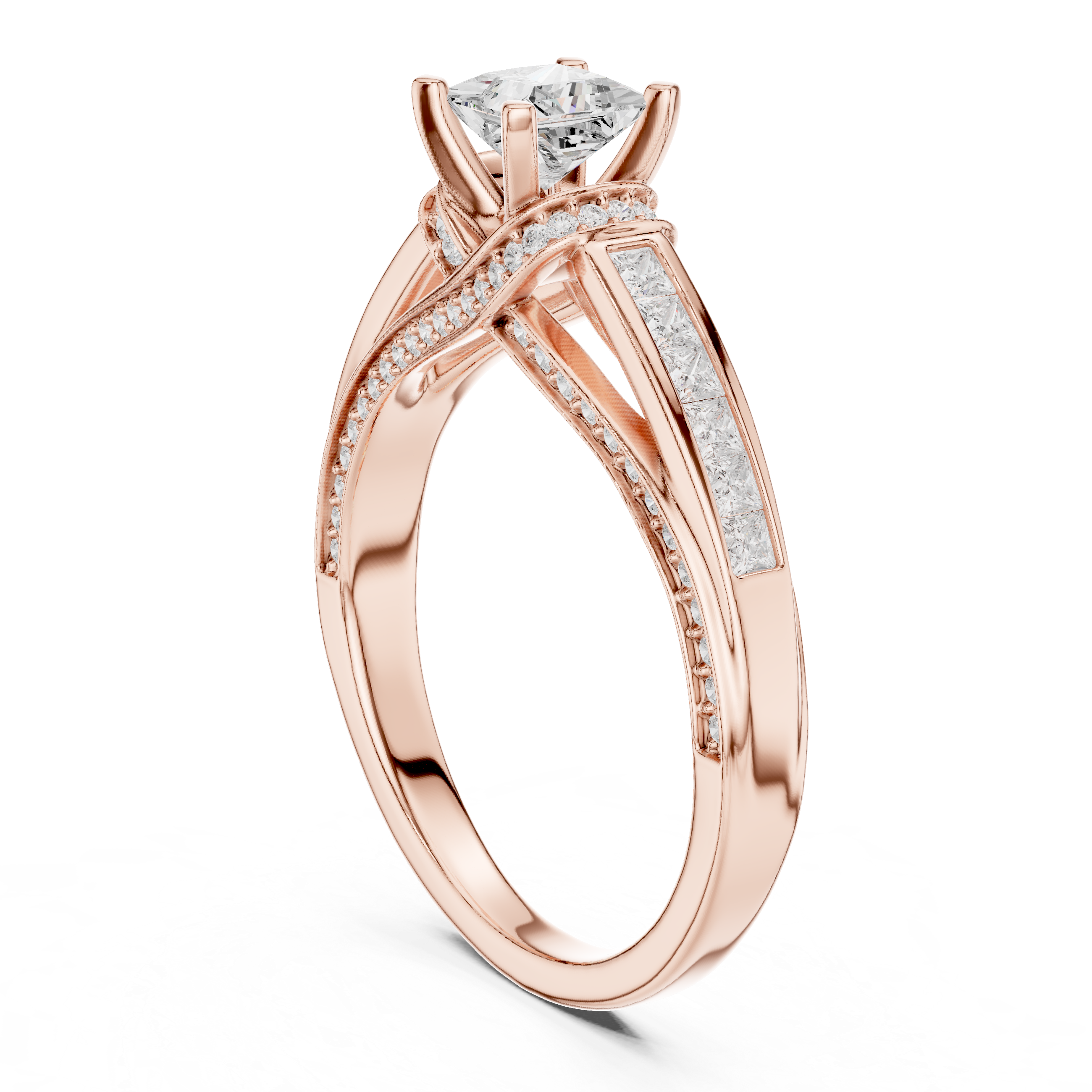 Bridal Princess Cut Diamond Ring with Double Band Sparkle