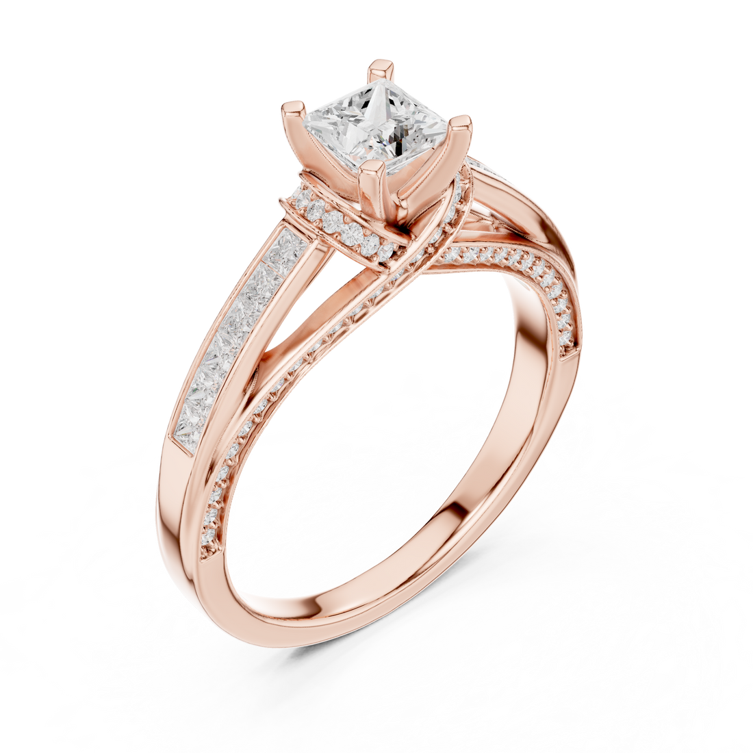 Bridal Princess Cut Diamond Ring with Double Band Sparkle
