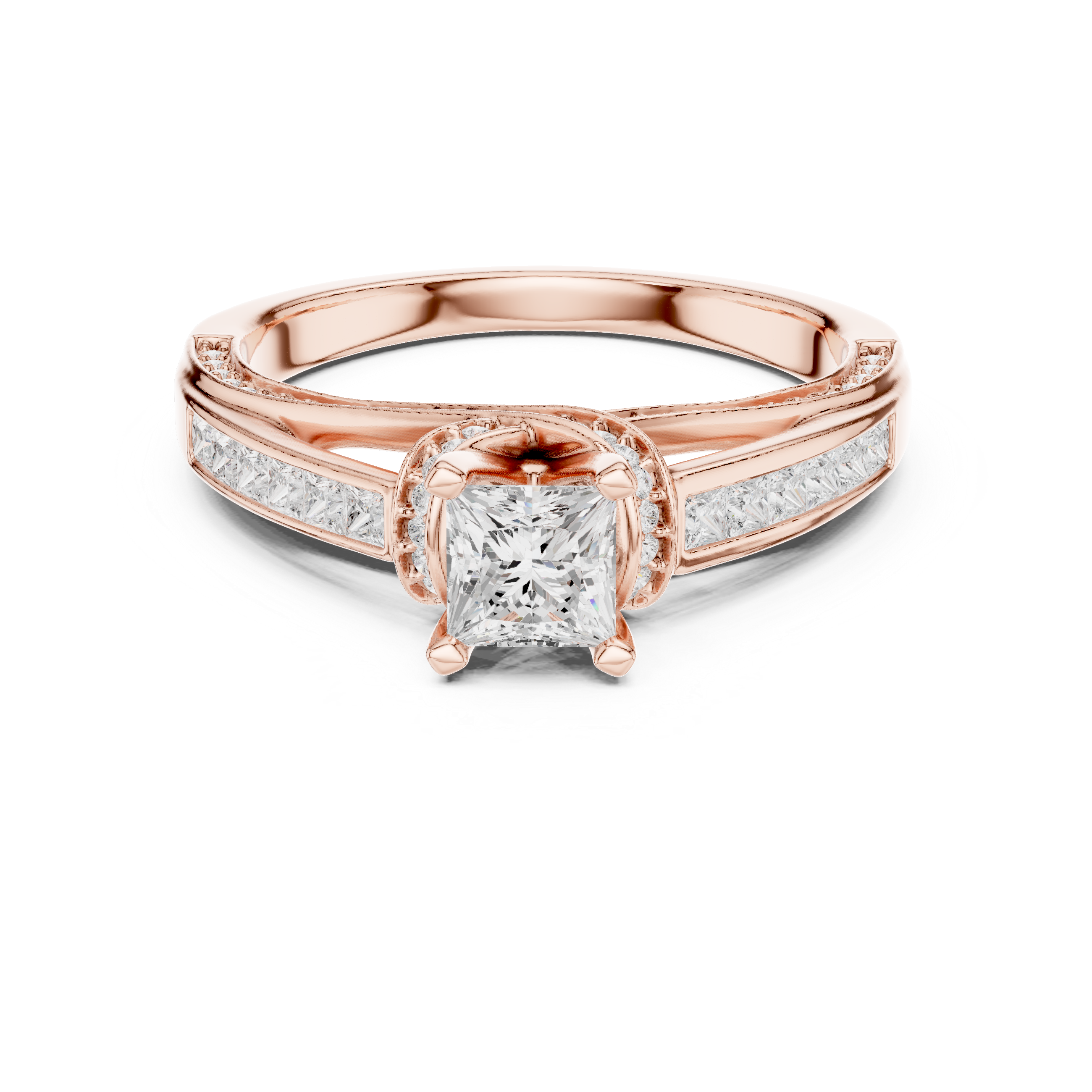 Bridal Princess Cut Diamond Ring with Double Band Sparkle