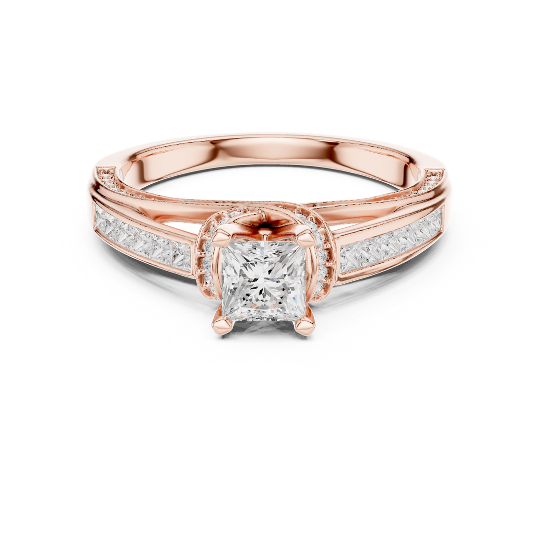 Bridal Princess Cut Diamond Ring with Double Band Sparkle