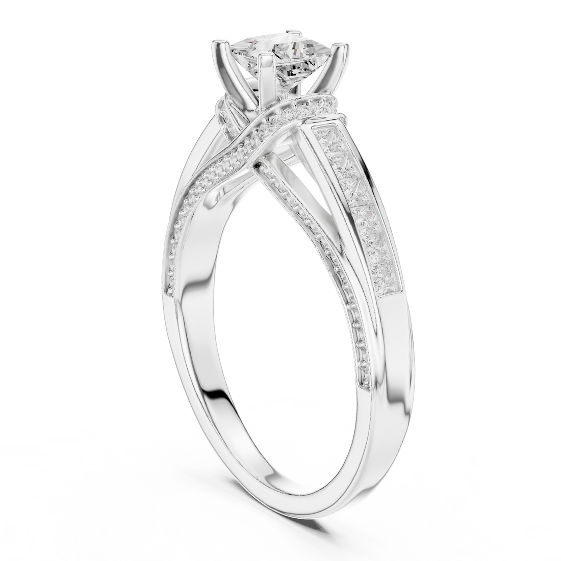 Bridal Princess Cut Diamond Ring with Double Band Sparkle