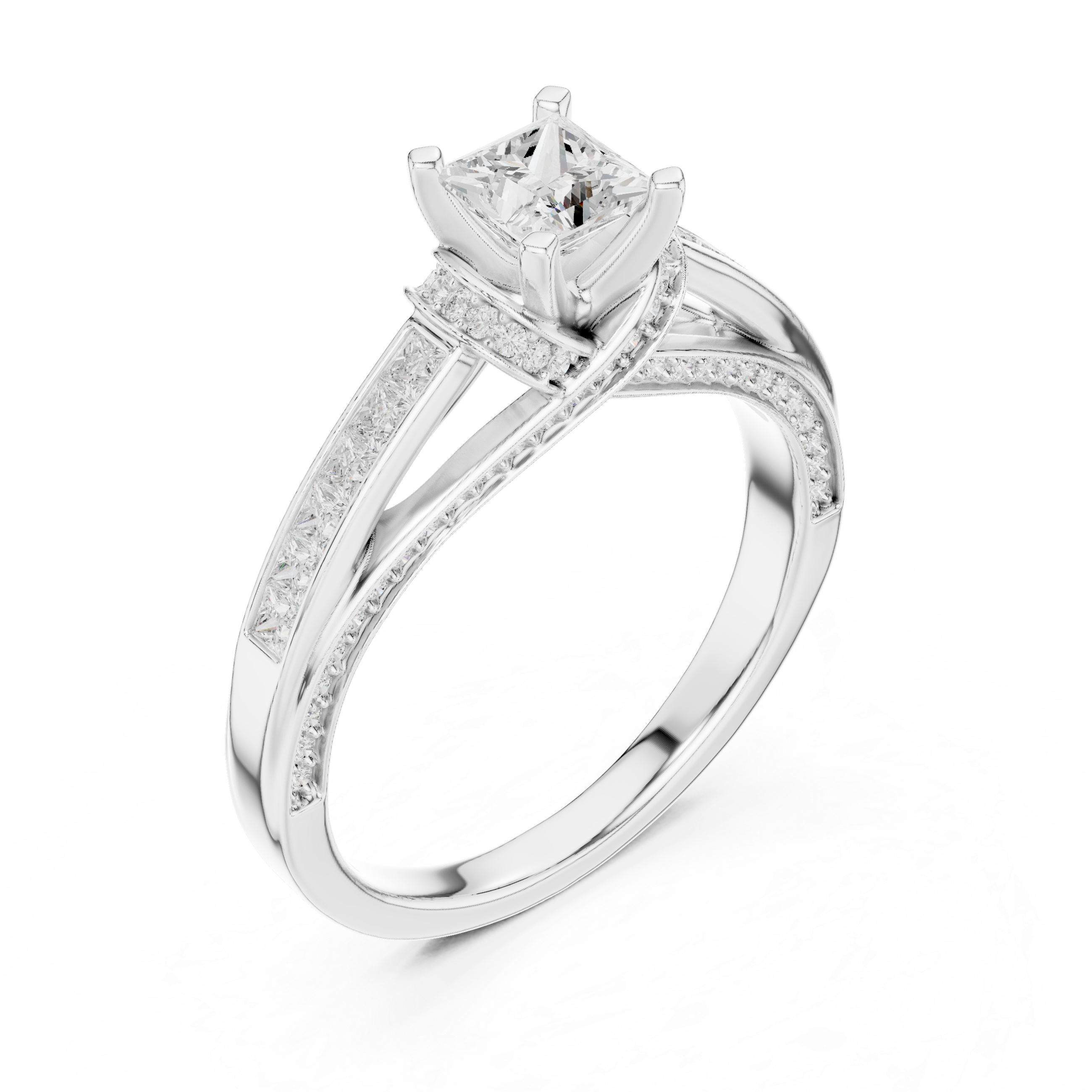 Bridal Princess Cut Diamond Ring with Double Band Sparkle