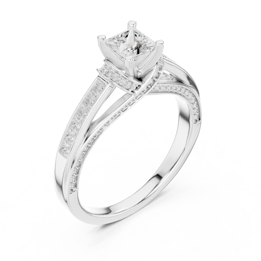 Bridal Princess Cut Diamond Ring with Double Band Sparkle