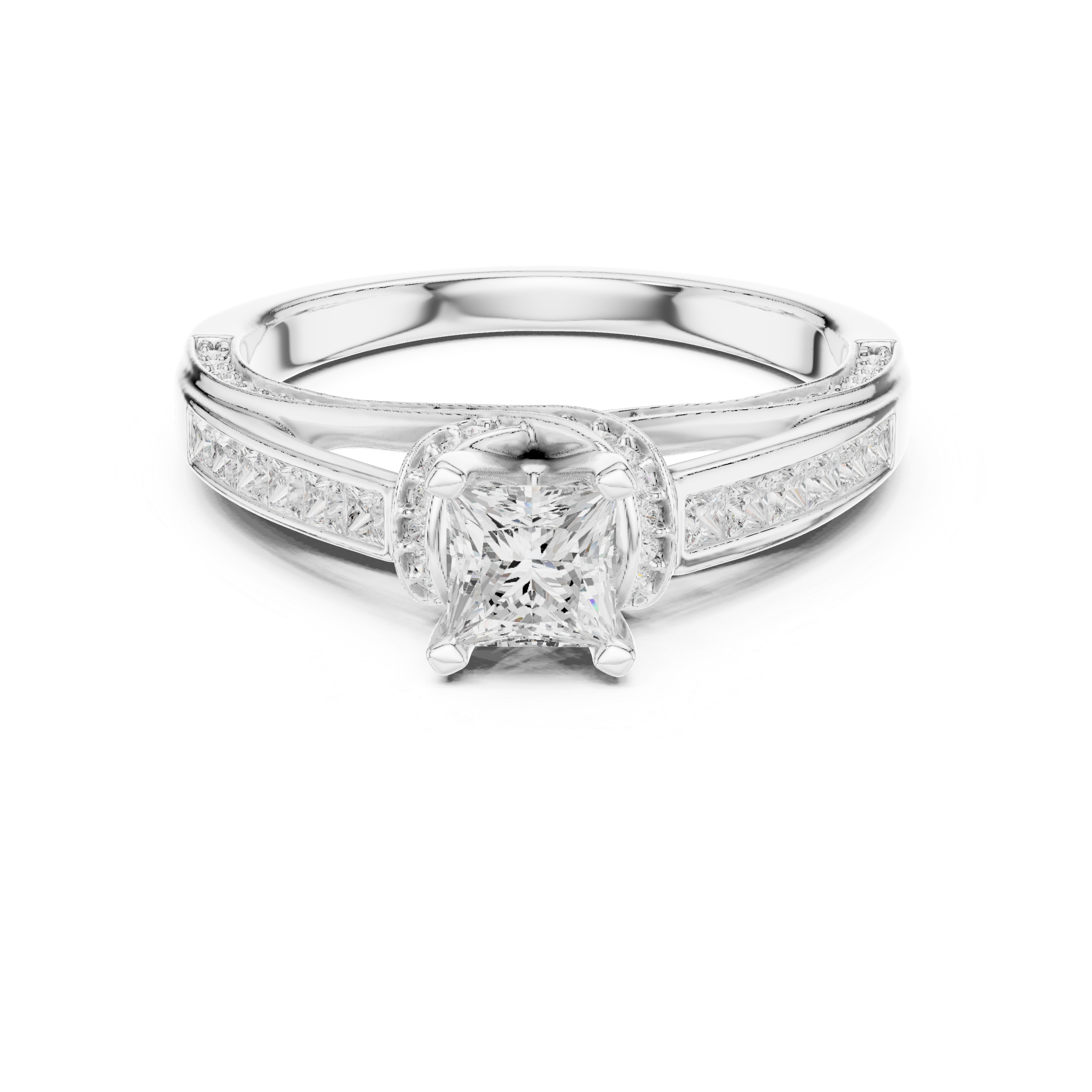 Bridal Princess Cut Diamond Ring with Double Band Sparkle