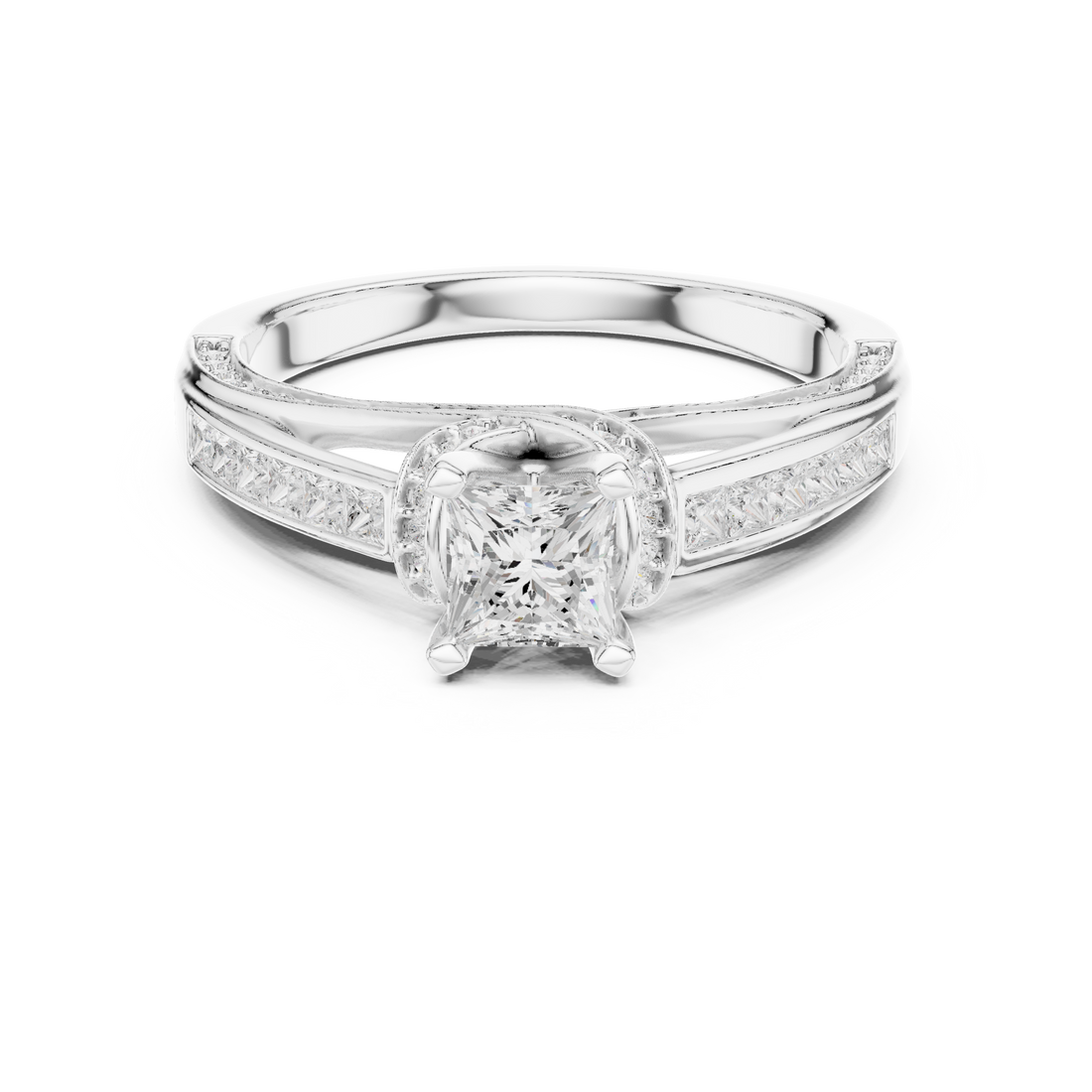 Bridal Princess Cut Diamond Ring with Double Band Sparkle