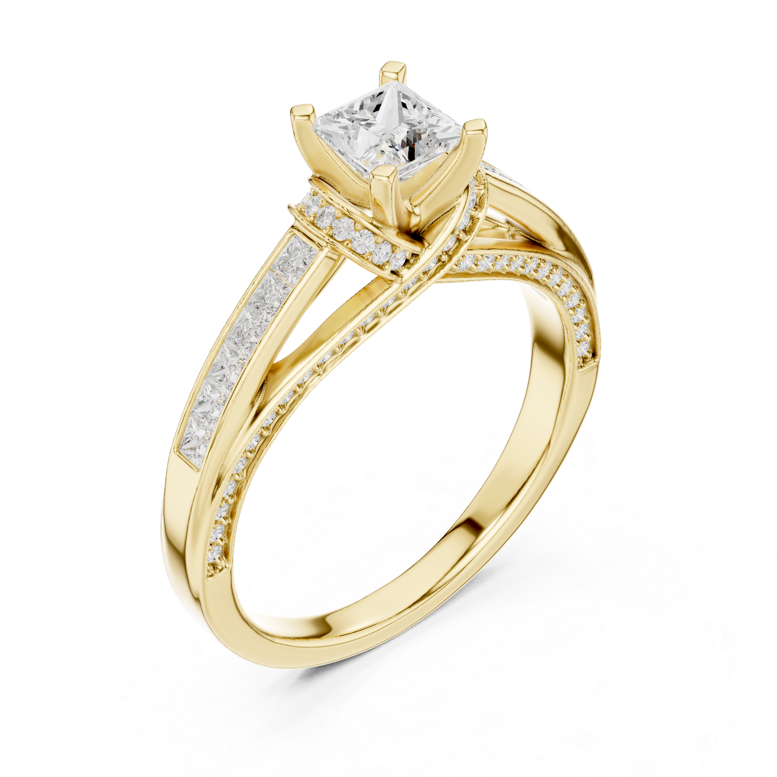 Bridal Princess Cut Diamond Ring with Double Band Sparkle