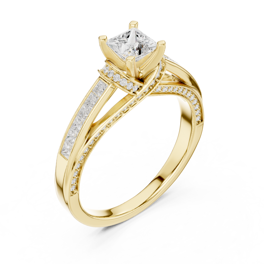 Bridal Princess Cut Diamond Ring with Double Band Sparkle