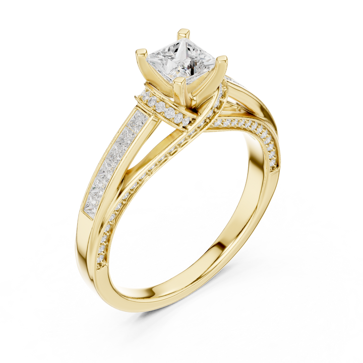 Bridal Princess Cut Diamond Ring with Double Band Sparkle